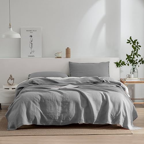 Miniatura 8 de EVERLY Juego de sábanas de lino tamaño matrimonial, sábanas de 100% lino puro lavado a la piedra francés, 4 piezas (1 sábana encimera, 1 sábana