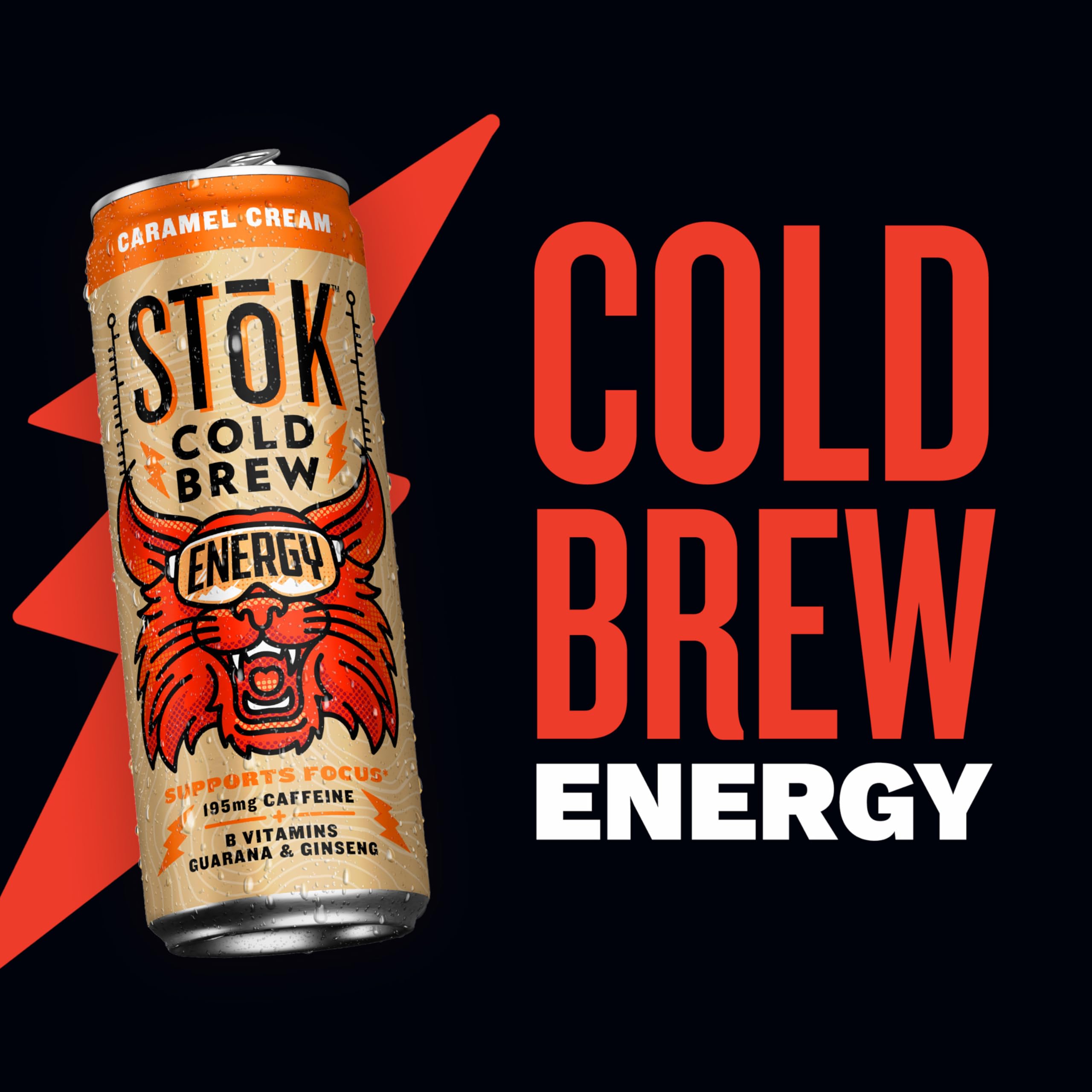 SToK Cold Brew Energy Caramel Cream, Ready to Drink Canned Coffee with 195mg Caffeine to Help Support Focus, B Vitamins, Guarana and Ginseng, 11 fl oz