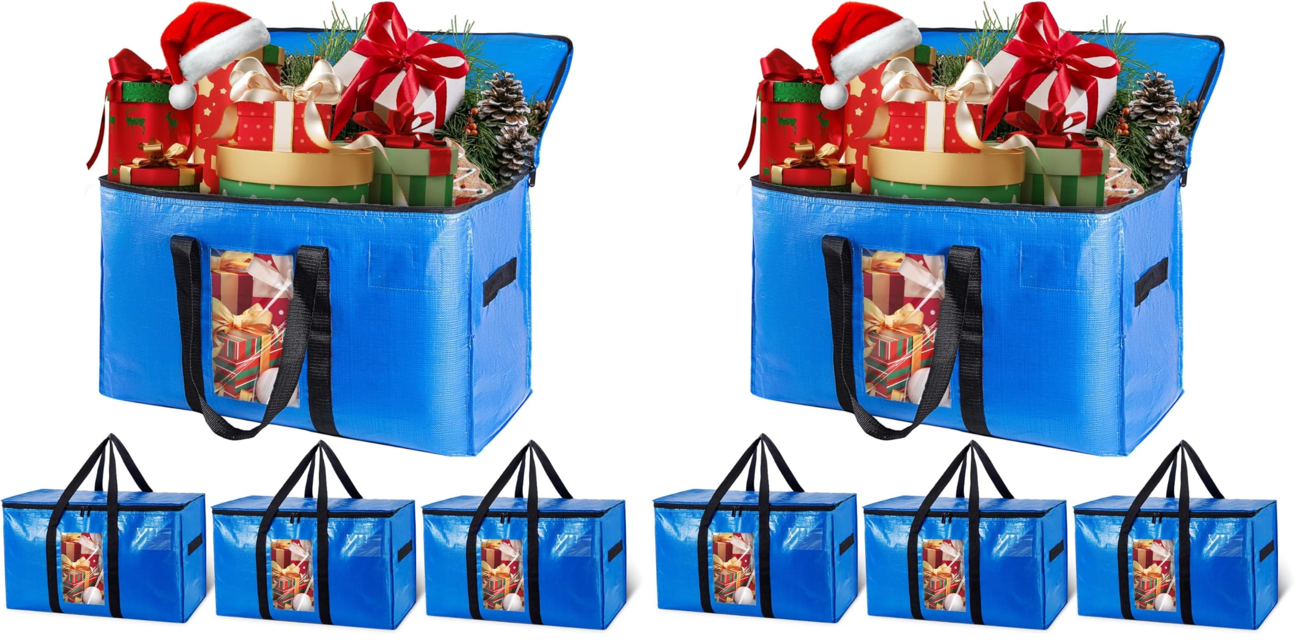 TAILI Extra Large Moving Bags, 8 Pack Blue Heavy Duty Totes For Storage with Visible Window, Wrap Around Handles, Storage Bags for Space Saving, Alternative to Moving Boxes