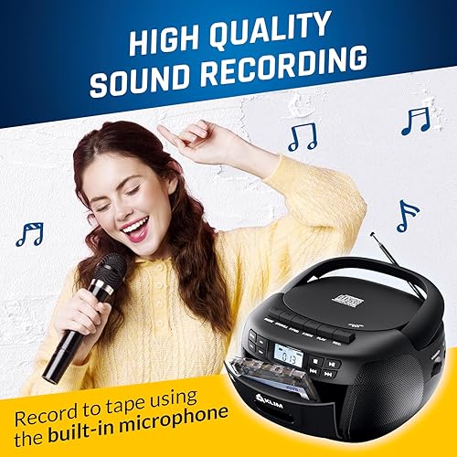 Miniatura 8 de KLIM CD + reproductor de cinta de casete, Bluetooth CD Boombox, radio AMFM, sonido estéreo, control remoto, CD y reproductor de cassette, grabación
