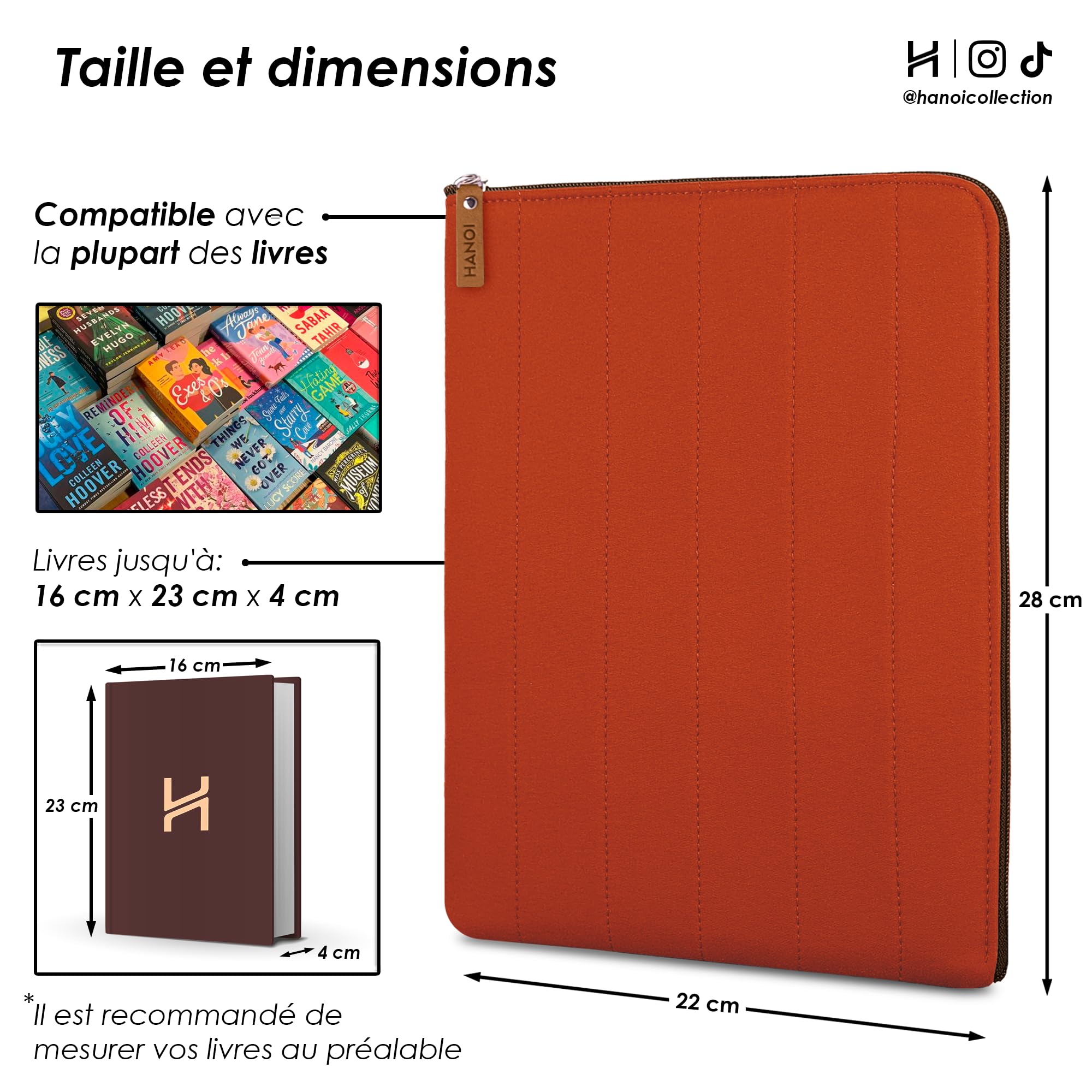 Lisboa™ Housse pour livres de lecture avec fermeture éclair. Housse de transport pour livres rembourrée. Couverture de livres, Protection pour livres. (Orange, Grande)