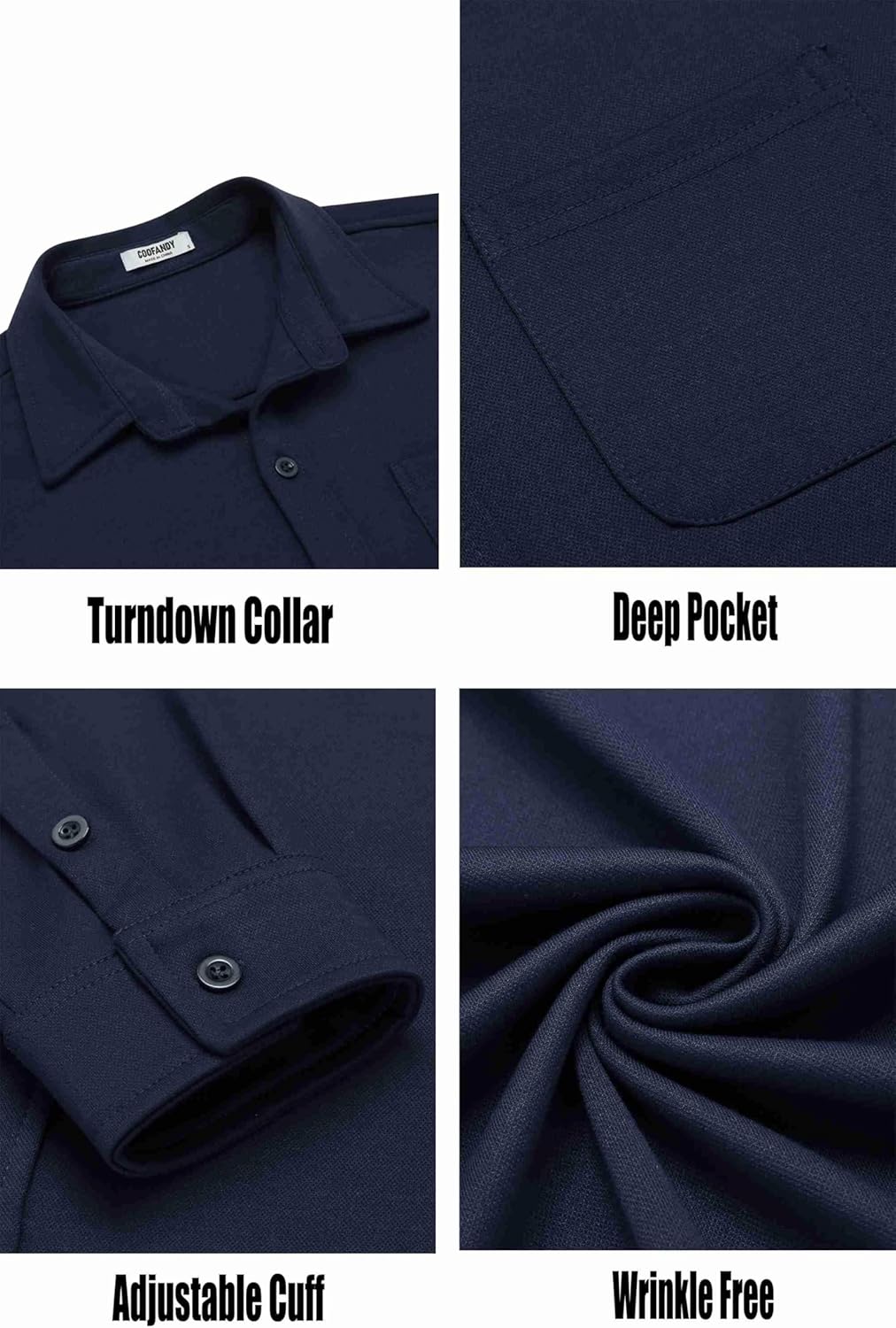 COOFANDY Mens Long Sleeve Wrinkle Free Shirts Casual Button Down Stretch Dress Shirt with Pocket - Image 5