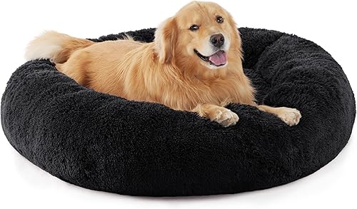 Vista 194 de Bedsure - Cama relajante para perros medianos, lavable, tipo dona, cama para gato, antideslizante, redonda, afelpada, mullida, de piel sintética