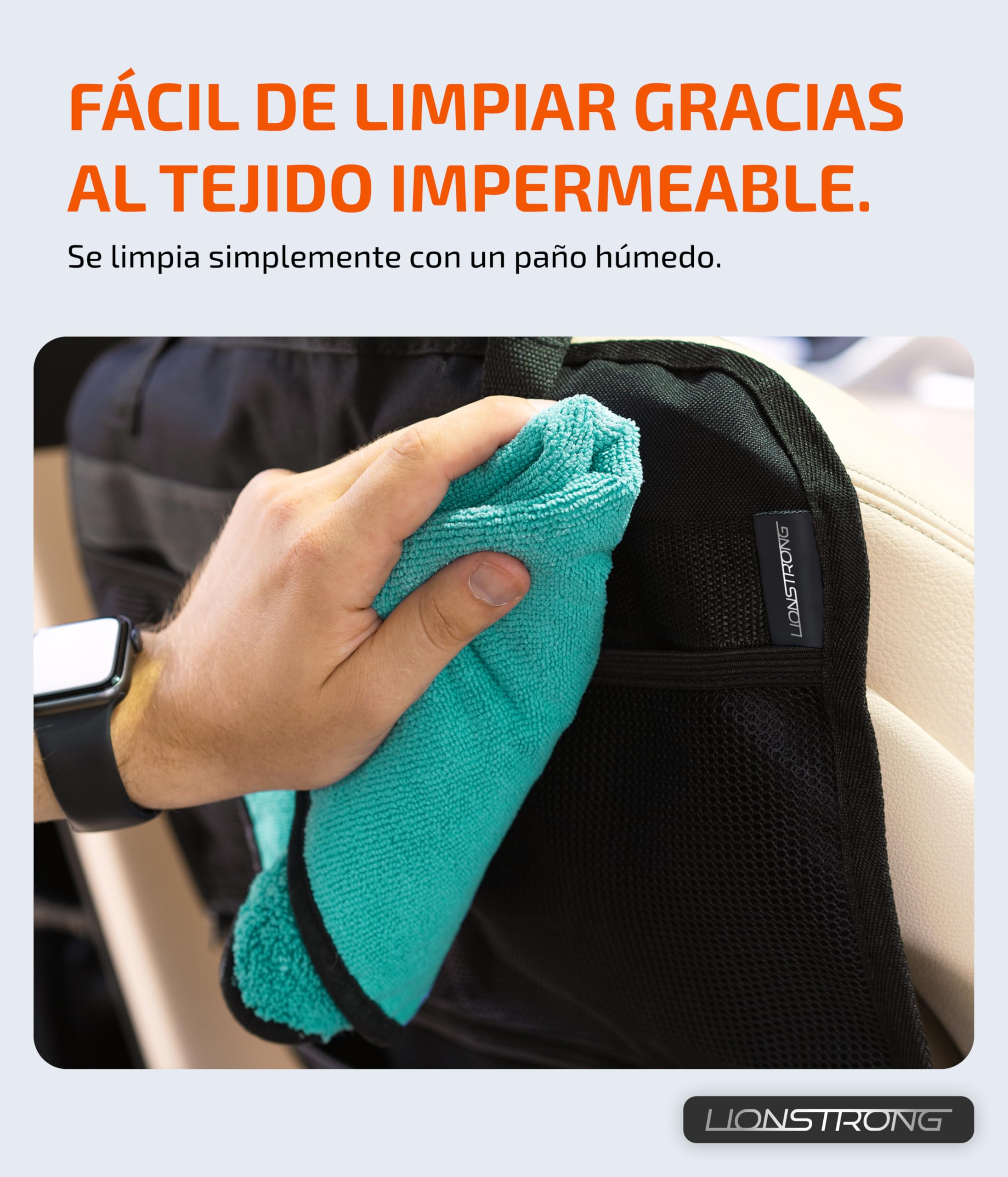 LIONSTRONG Organizador de coche para niños, asiento trasero [resistente al agua] – Protección del respaldo del coche niños – Organizador para asiento de coche – Protección del asiento del respaldo
