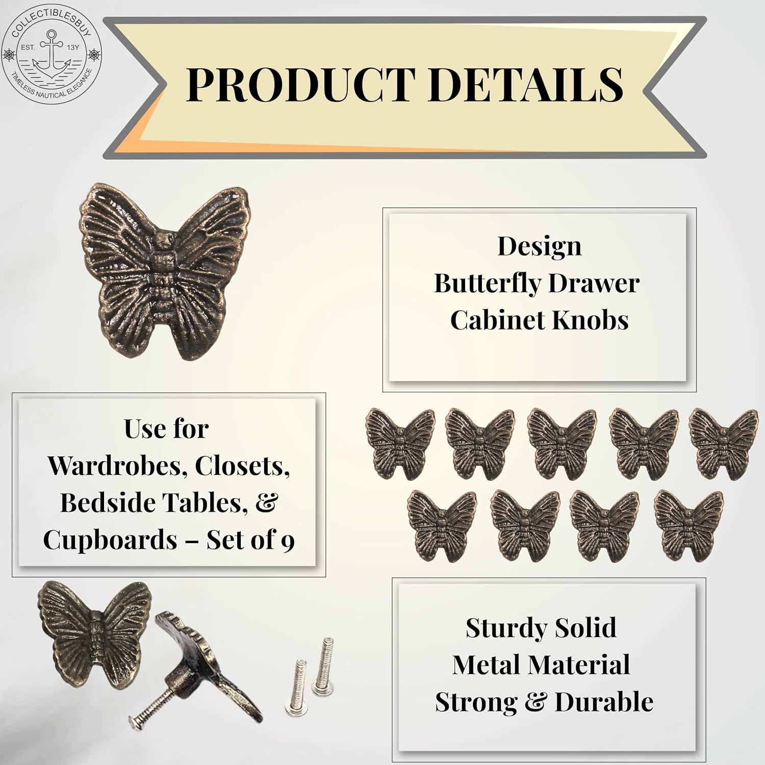 collectiblesBuy Vintage Butterfly Cabinet Knobs Antique Drawer Pulls Decorative Handles for Dresser Cupboard Furniture Home Décor Hardware Set of 9