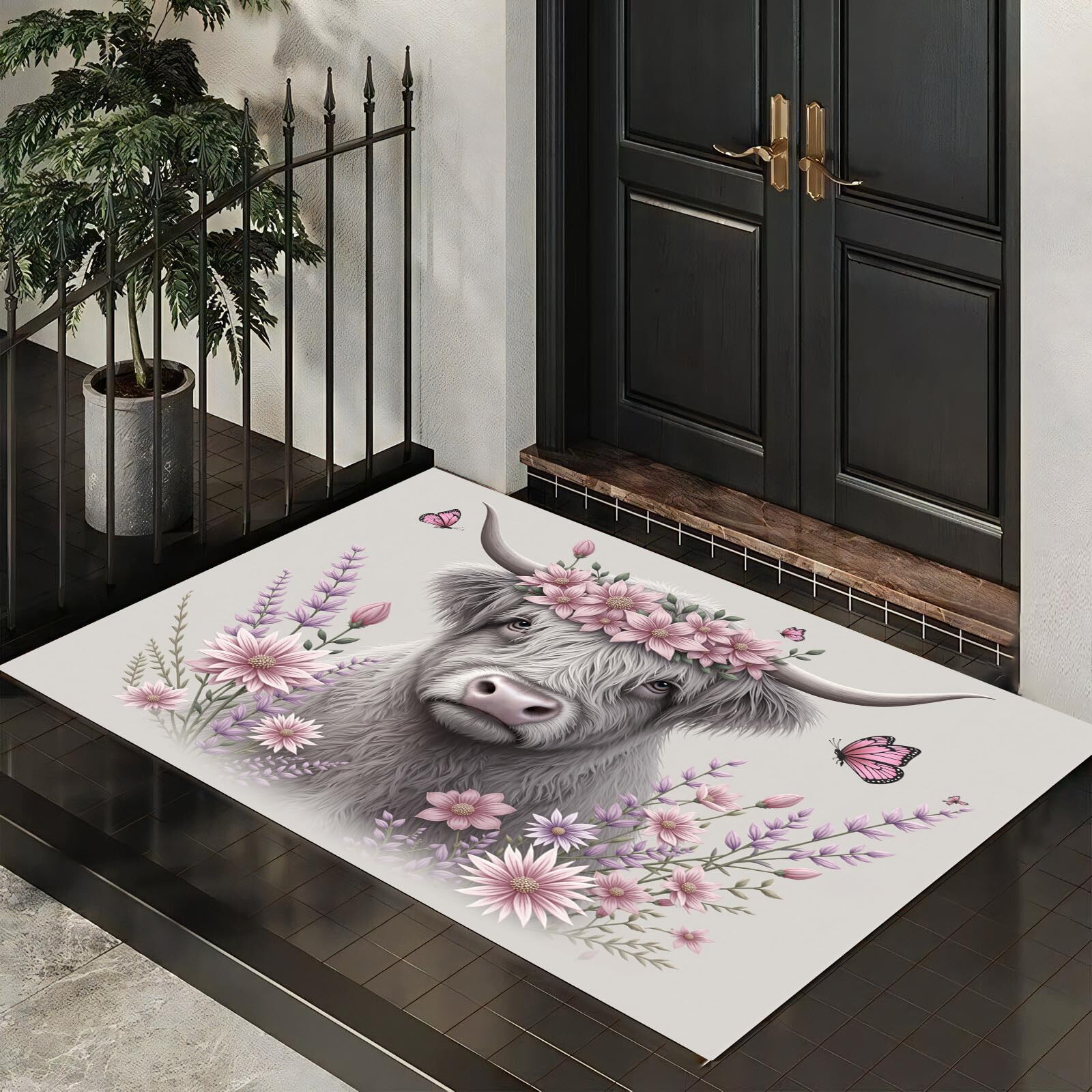 Tapis de sol décoratif au design floral relief pour salon et cuisine