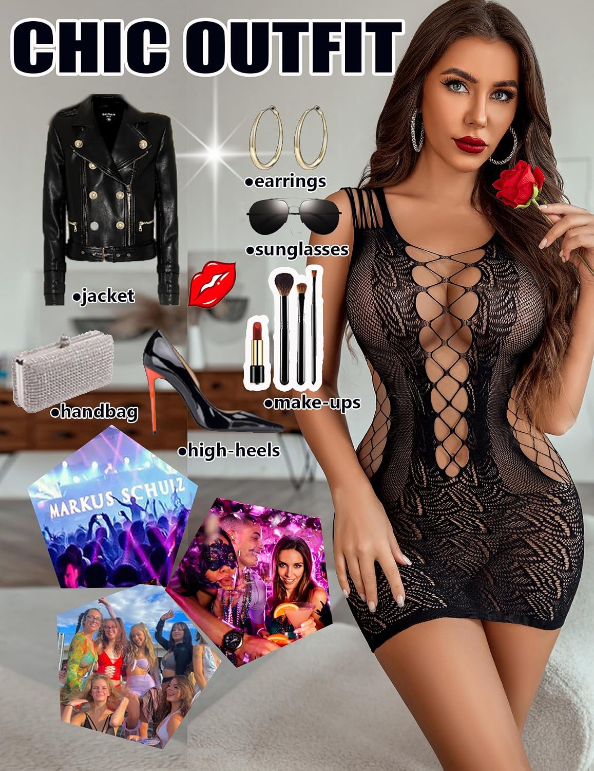 Avidlove Womens Lingerie Sexy Fishnet Bodycon Dress Stripper Outfit Hollow Out Beach Cover Up Mesh Chemise Babydoll