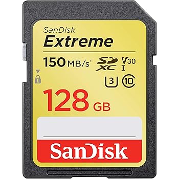 SanDisk Extreme 128 GB SDXC Memory Card, Up to 150 MB/s, Class 10, U3, V30