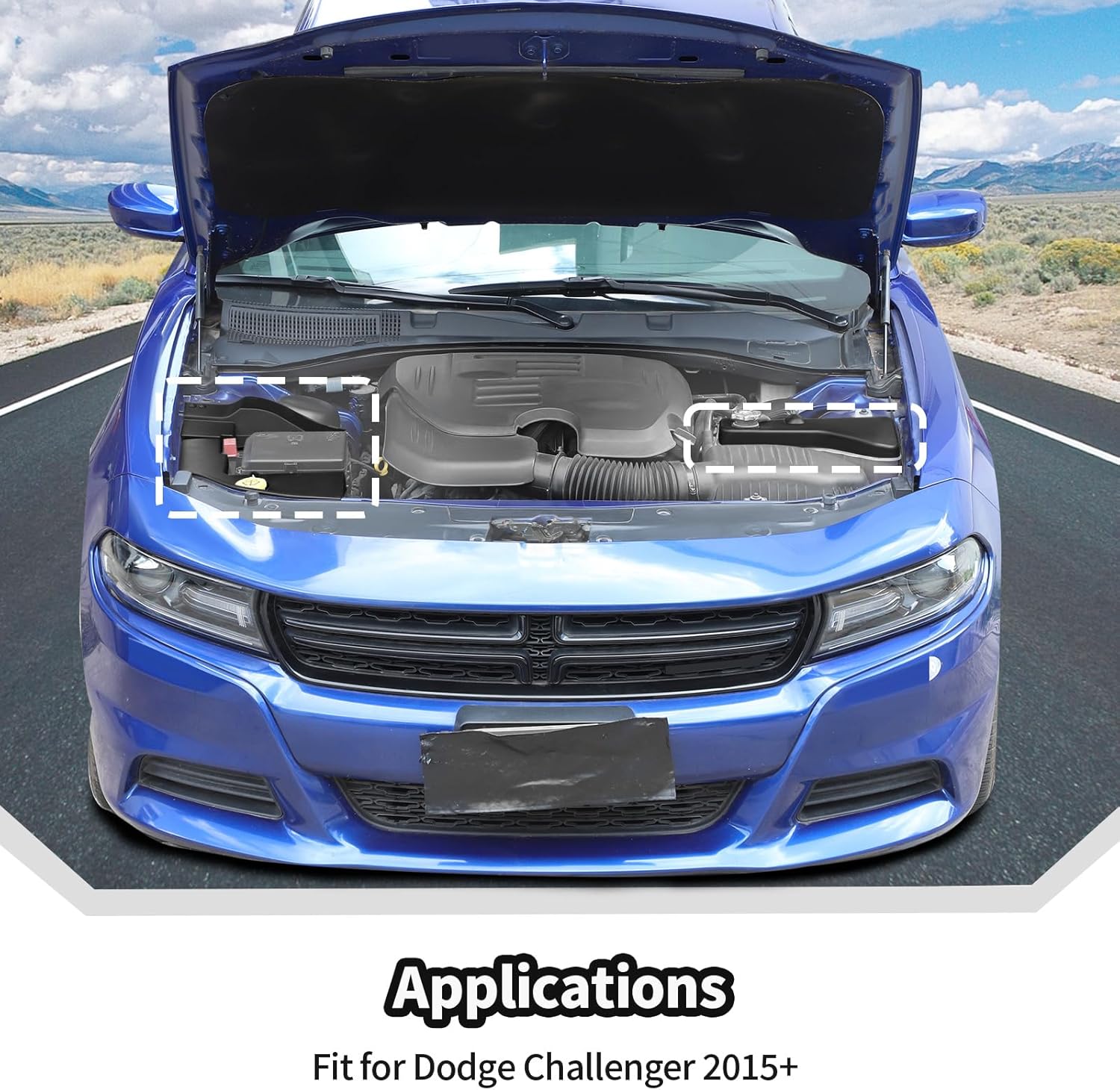 JeCar Black Hood Engine Bay Cover Trim Kit for 2015-2023 Dodge Challenger Interior Accessories Coolant Tank Windshield Washer Cover Wire Dust Cover