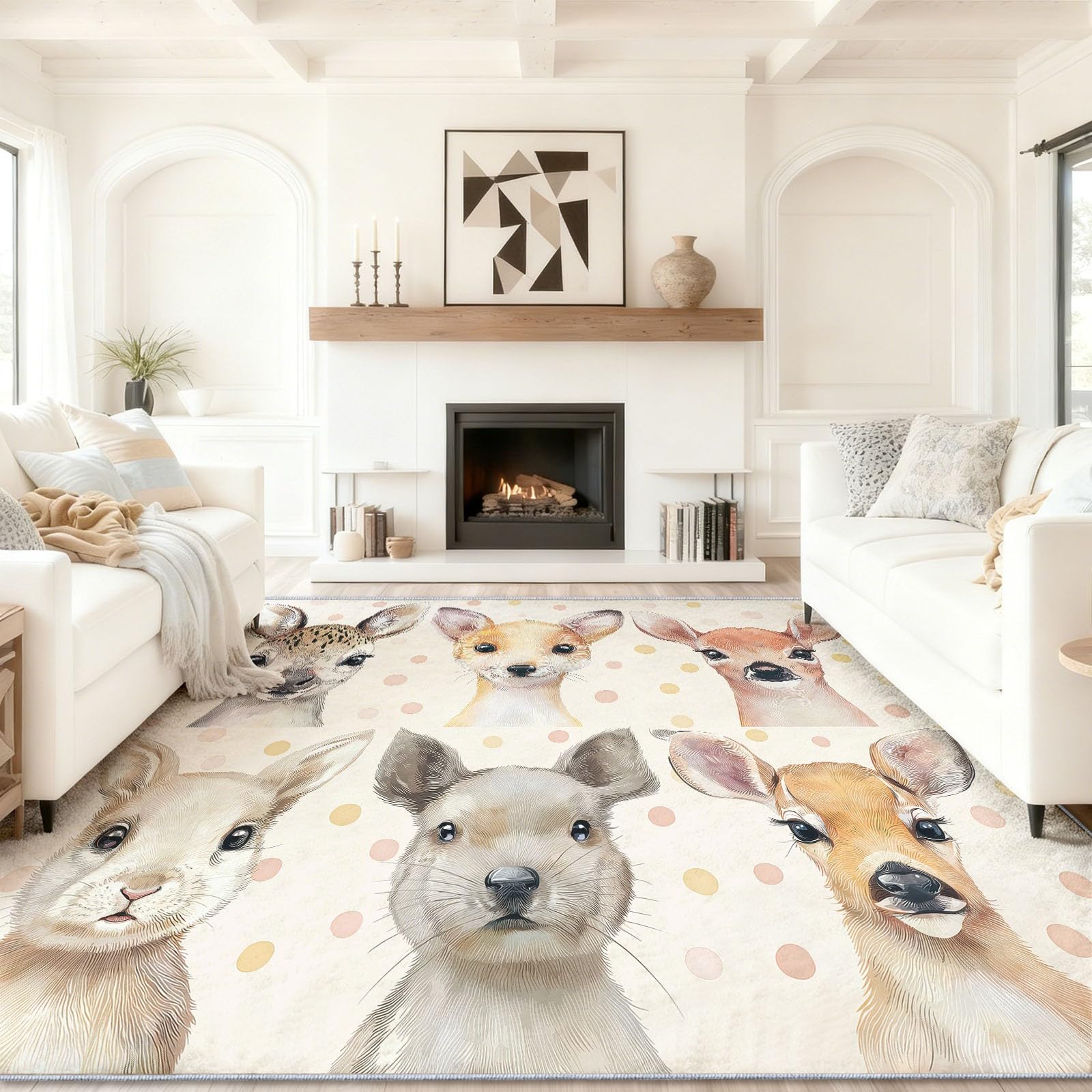 Tapis de salon beige-jaune à motifs animaux design Aurelle 160x230