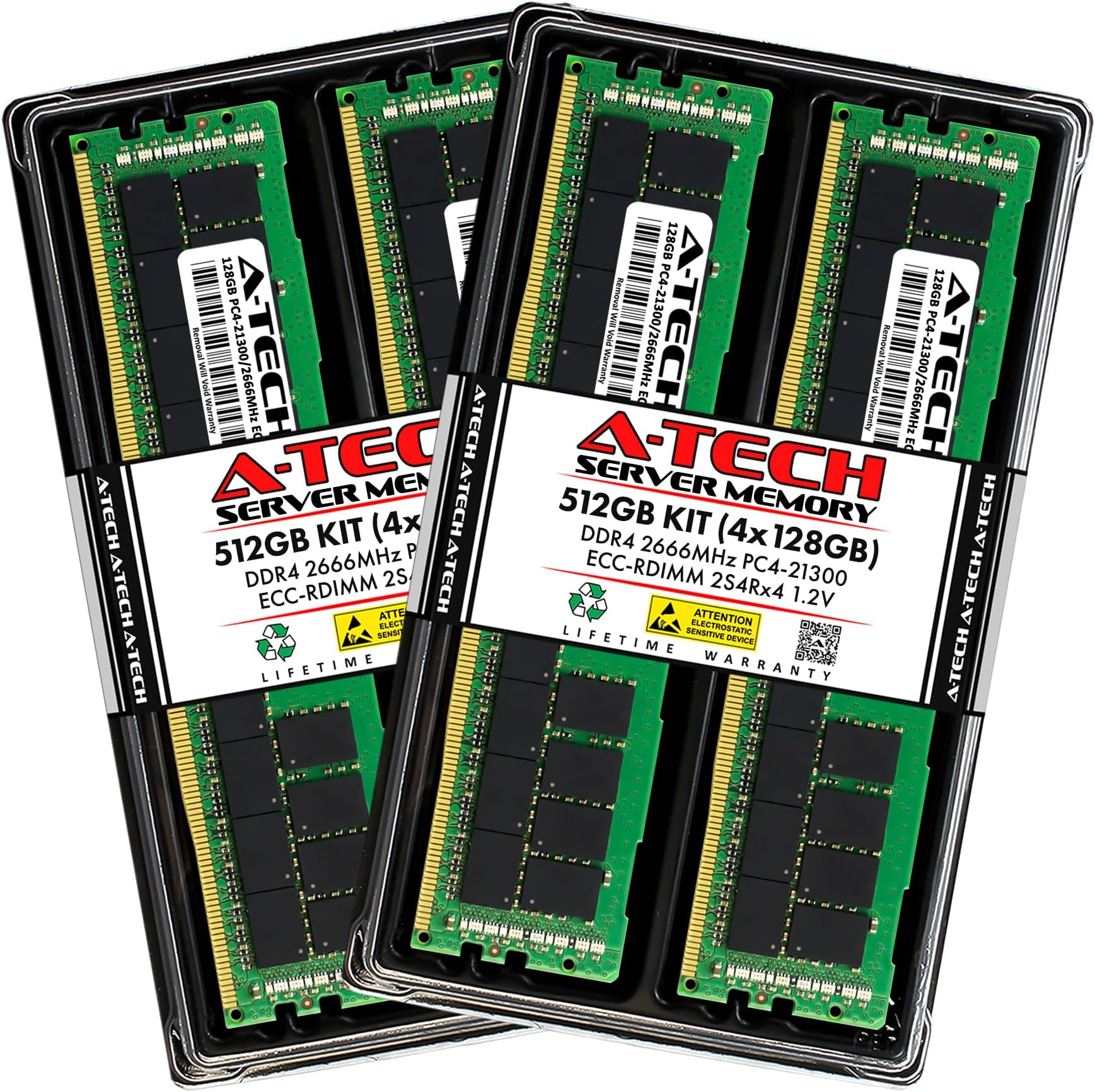 A-Tech 512GB Kit (4x128GB) DDR4 2666MHz PC4-21300 ECC RDIMM 8Rx4 (3DS 2S4Rx4) Octal Rank 1.2V ECC Registered DIMM 288-Pin Server & Workstation RAM Memory Upgrade Modules (A-Tech Enterprise Series)