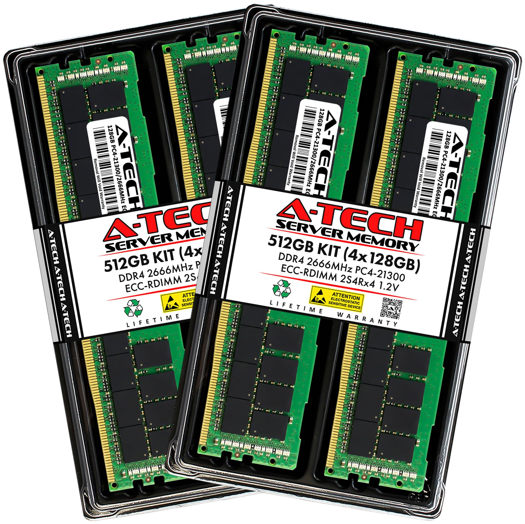 A-Tech512GB Kit (4x128GB) DDR4 2666MHz PC4-21300 ECC RDIMM 8Rx4 (3DS 2S4Rx4) Octal Rank 1.2V ECC Registered DIMM 288-Pin Server & Workstation RAM Memory Upgrade Modules (A-Tech Enterprise Series)