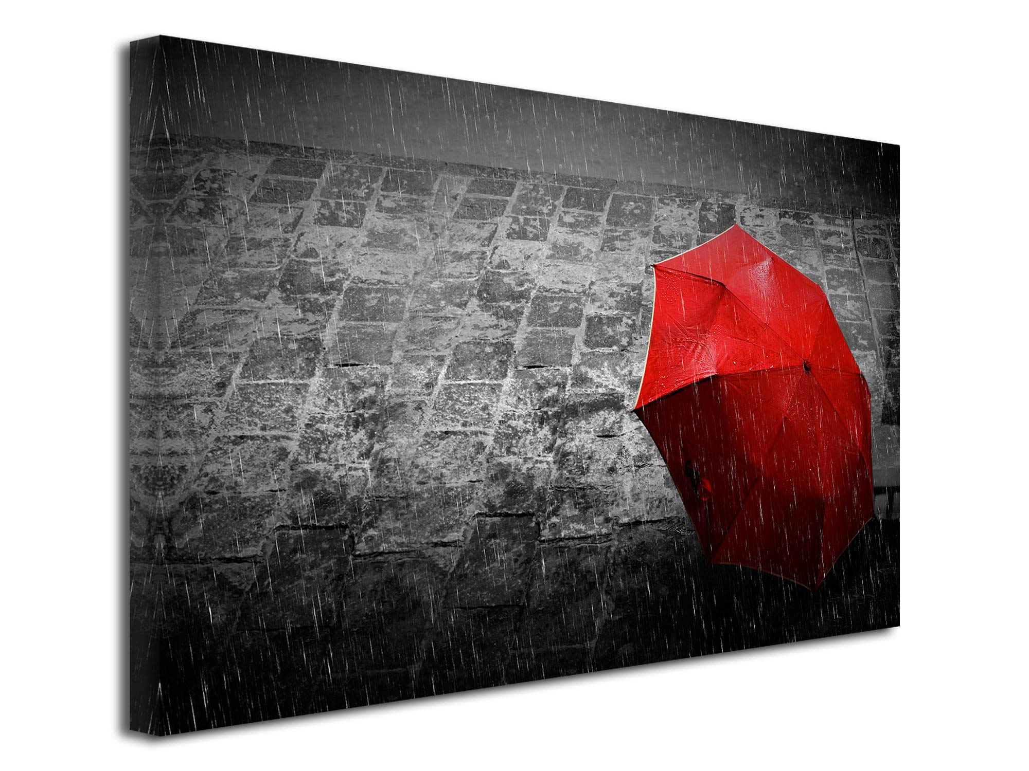 DECLINA, obraz deco, dekoracja ścienna do salonu, obraz z nadrukiem, czarno-biały obraz na płótnie czerwony czarny i biały parasol 80x50 cm