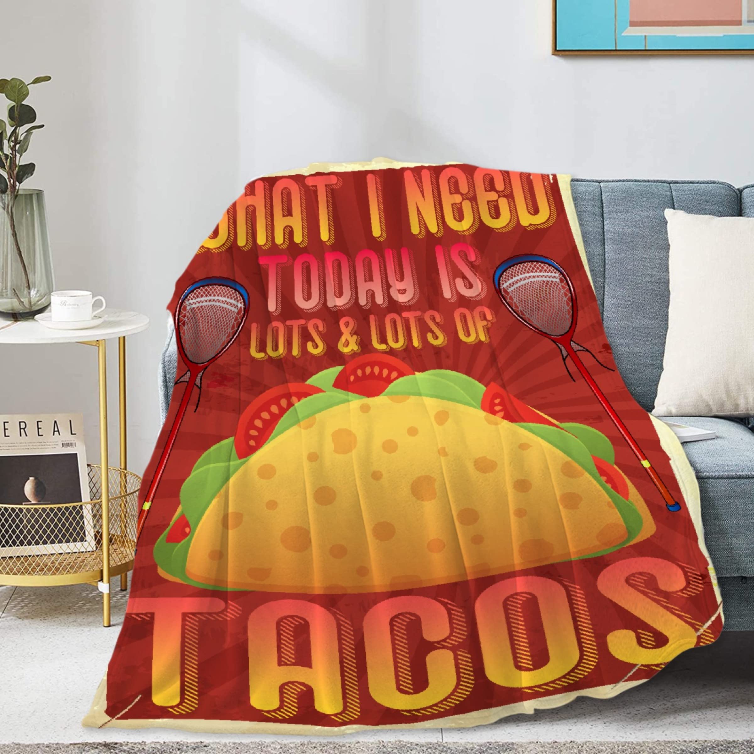 Homiehug What I Need Today is Lots Lots of Tacos Soft Blanket Flannel Cozy Fuzzy Food Throws for Bed Couch Home Decor Tapestries Child Plush Gifts All-Seasons 90