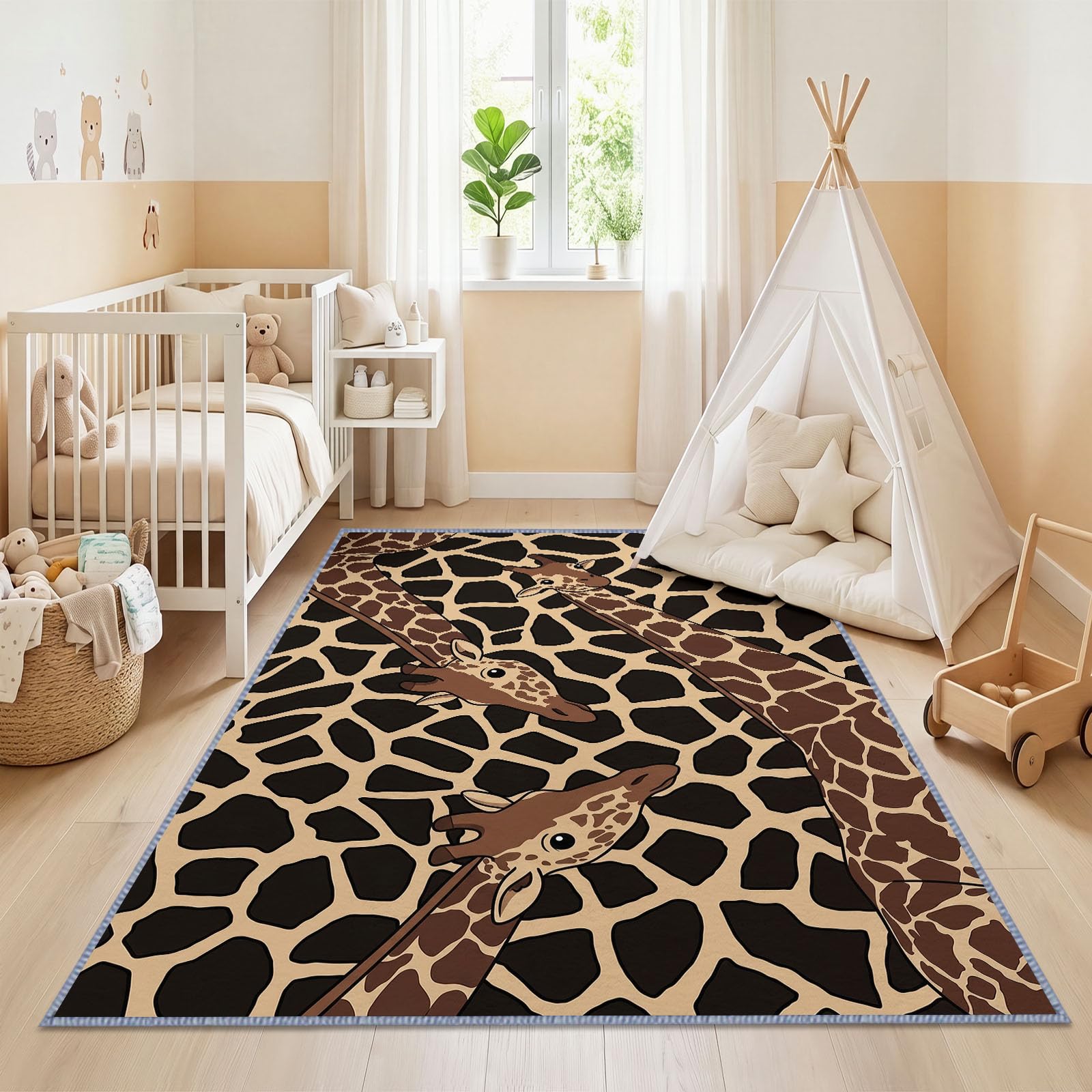 Waschbarer Teppich Wohnzimmer 120 X 170 cm, Pop Tierdruck Kurzflor Schlafzimmer Giraffe Braun Flecken Teppiche, Weiche rutschfest Carpet für Badezimmer Esszimmer Flur Büro