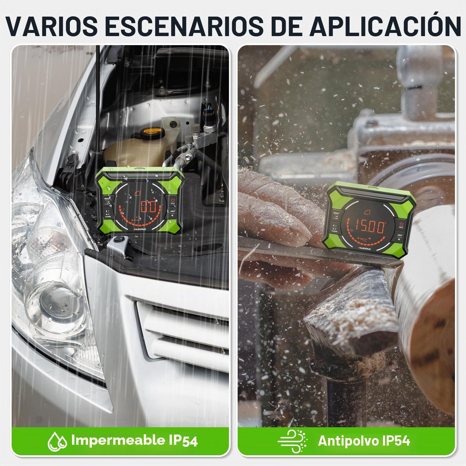 Huepar Inclinómetro Digital con Láser de Líneas Cruzadas, Pantalla LCD y Base Magnética – Ideal para Carpintería, Construcción y Bricolaje