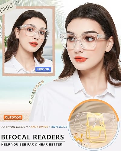 Miniatura 2 de MARE AZZURO Gafas de lectura bifocales de gran tamaño para mujer, con bloqueo de luz azul, lectores 1.0 1.25 1.5 1.75 2.0 2.25 2.5 2.75 3.0 3.5