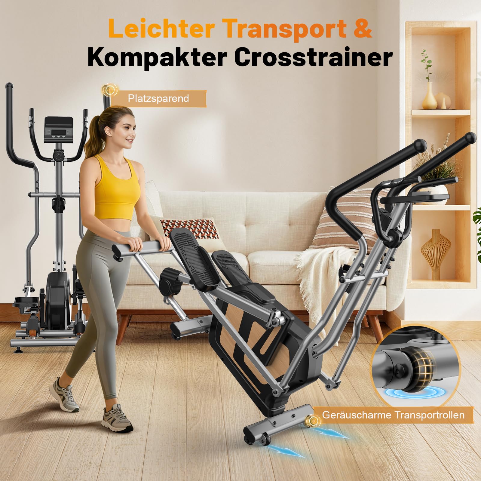 Crosstrainer für Zuhause, Magnetischer Ellipsentrainer mit 16 Widerstandsstufen, 10kg Schwungrad, 45cm Schrittlänge, App Kompatibel, Pulssensor, bis 150kg