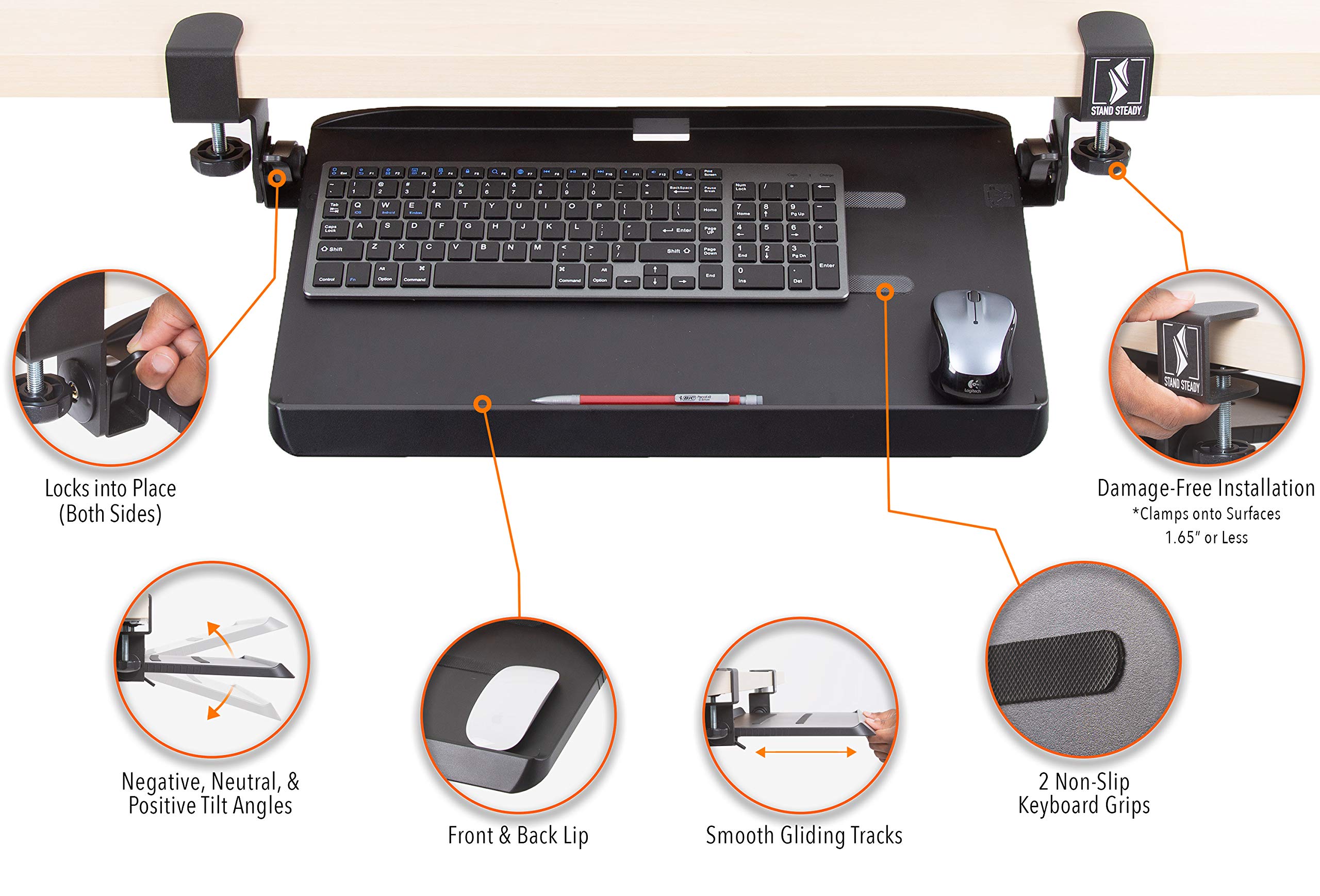 Stand Steady ClampOn Keyboard Tray with Adjustable Tilt Ergonomic