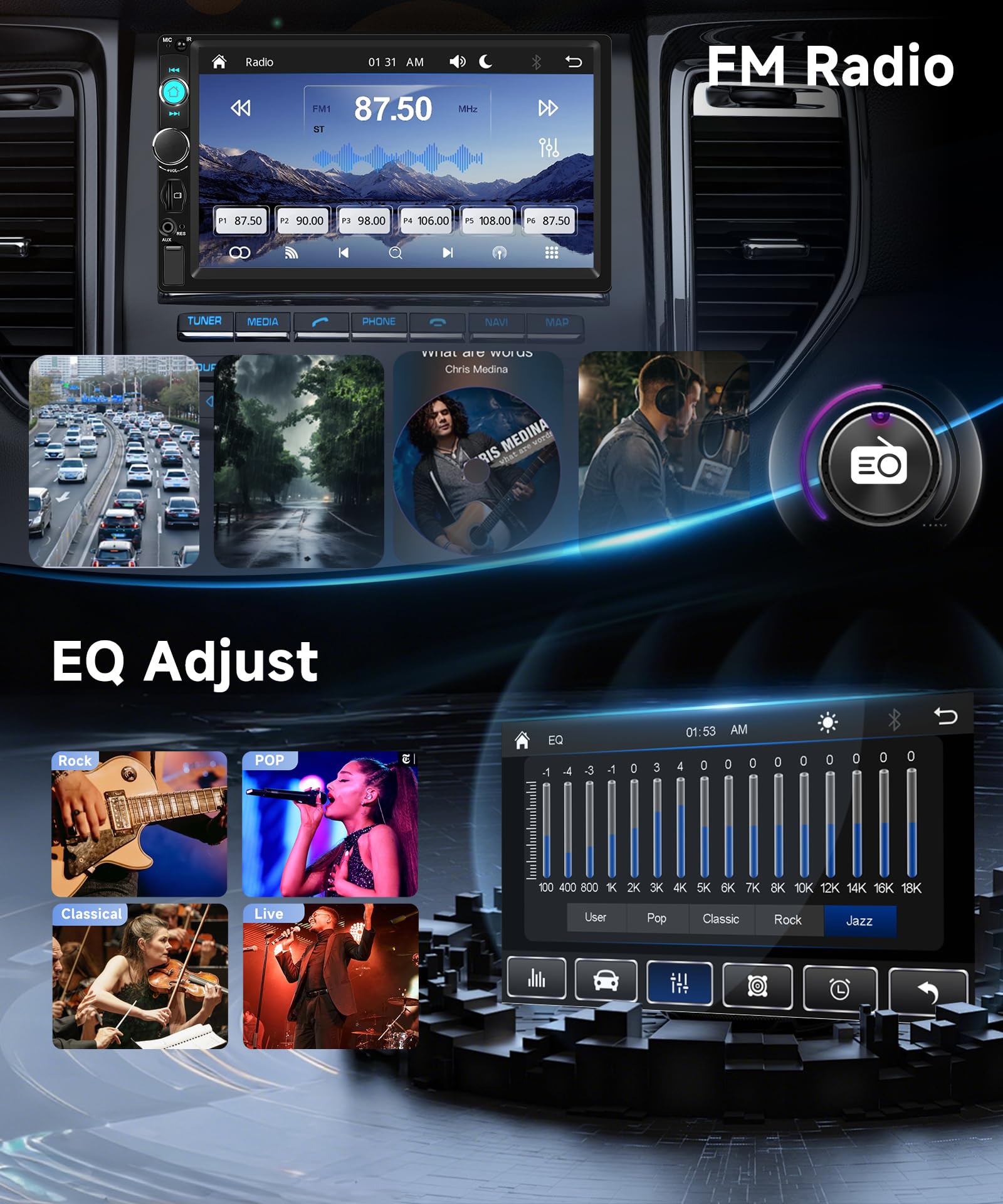 VECHTEL Autoradio 1 Din avec Carplay Android Auto sans Fil, 7 Pouces IPS HD Écran Tactile Poste Radio Voiture Soutien Bluetooth Radio FM EQ USB/TF/AUX Mirror Link SWC Caméra de Recul