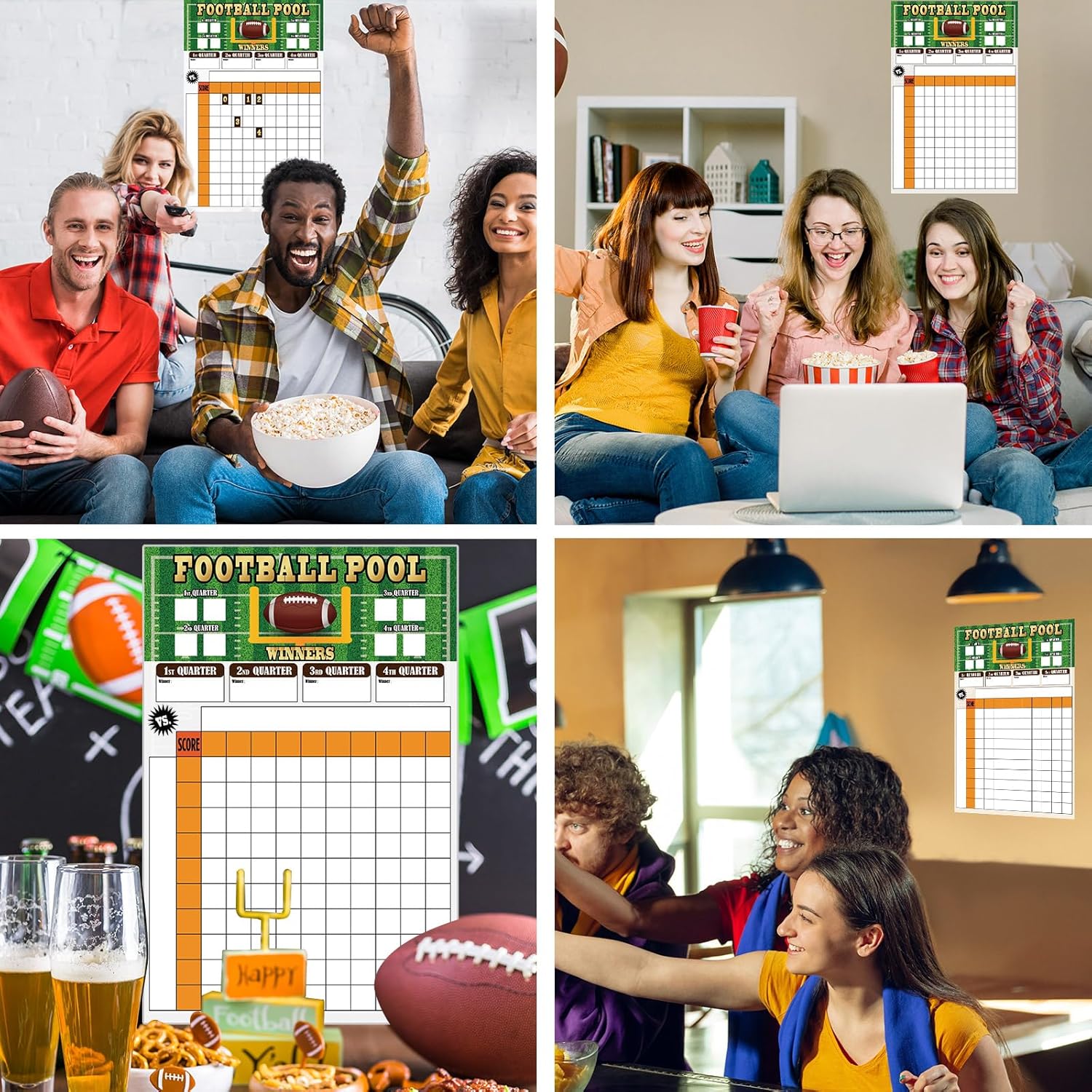 Football Pool Game Set Include 3 Football Square Poster Pool Boards 12 Medal Award Ribbons 3 Number Sheets Kit for Bowl Decorations Games Women Men Party Nights Birthday Supplies Favors