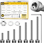 Mywish 550 Pcs M3 Kit d'assortiment pour vis et boulons, 304 Vis métriques à tête de socket en acier inoxydable, ressort & Lave-linge à serrure plate/Écrous/Échelles de sexe, DIN912 M3*6/8/12/14/16/20/25