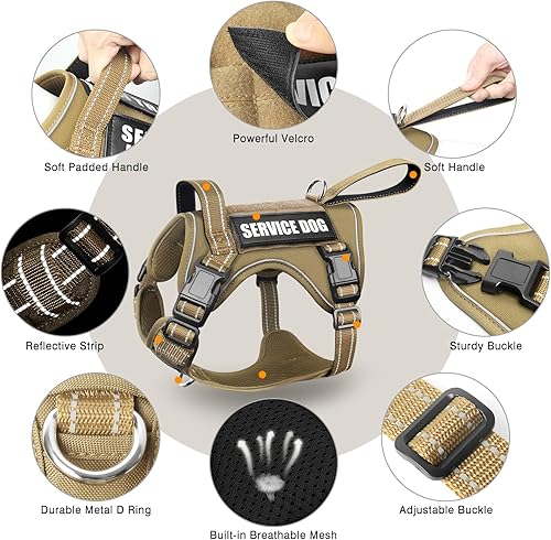 Miniatura 4 de WINSEE Arnés táctico para perro, arnés sin tirones para perros medianos y grandes con asa y Molle, arnés de servicio militar para perros pequeños