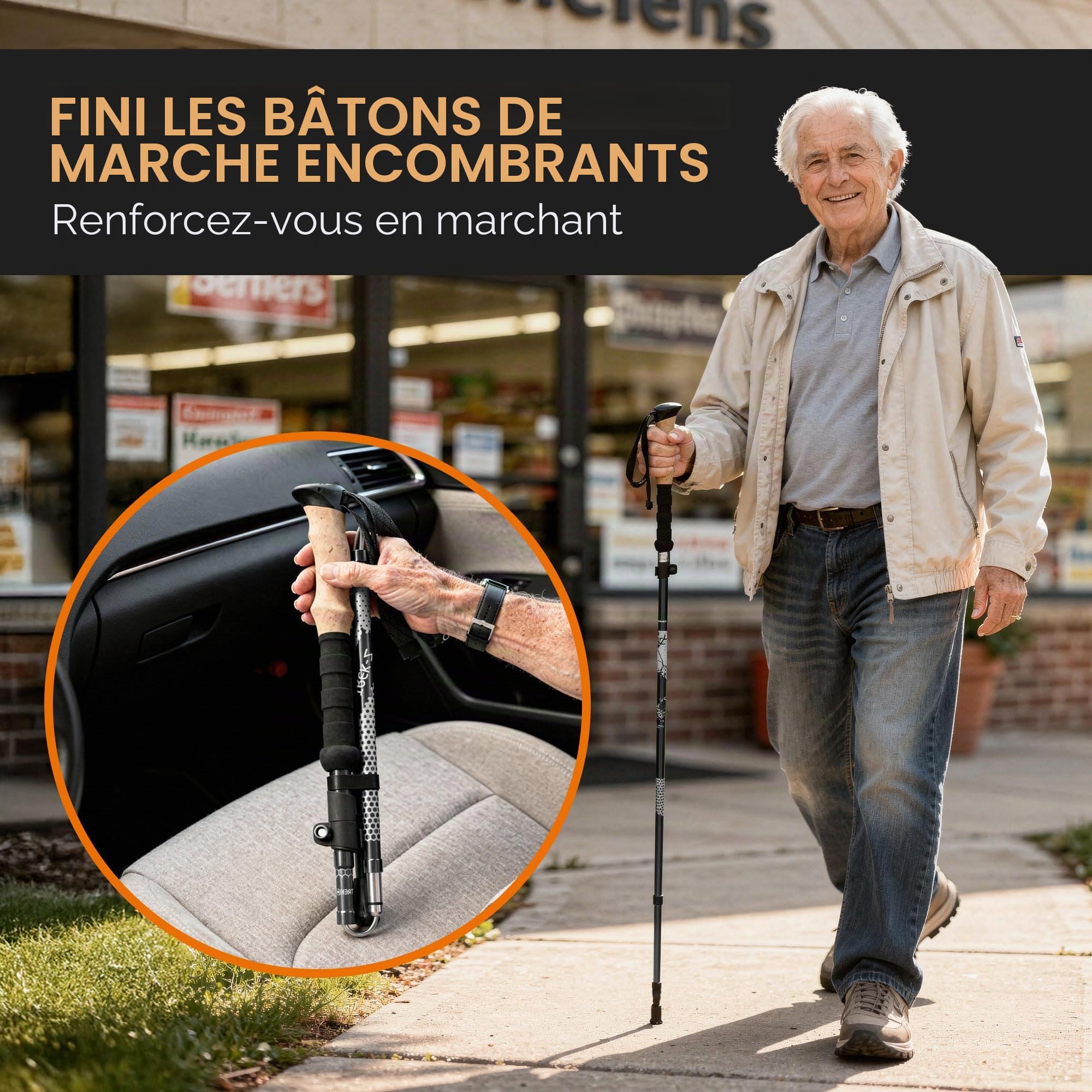 TREKOLOGY Trek-Z Batons de Trekking Triple Pliable - Bâton de Marche léger en Aluminium Pliable et Ajustable, Cannes de randonnée Pliante, Trekking Senior, Randonnée pédestre, Voyage Sac à Dos