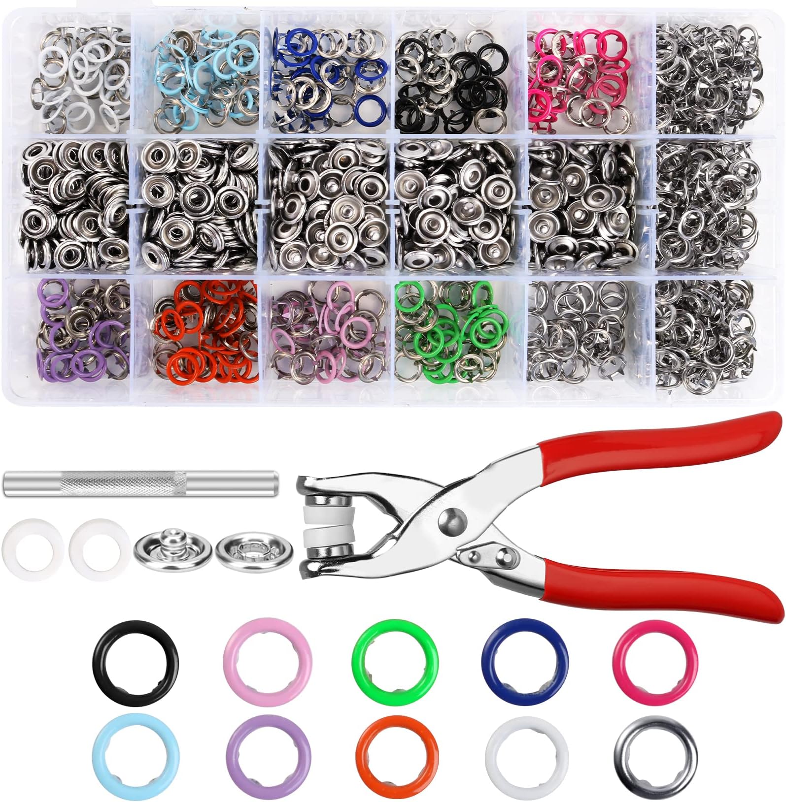 300 Sets Snap Buttons Snaps 9.5mm Metal Snaps Buttons with Fastener Pliers Press Tool Kit Perfect for DIY Crafts Clothes Hats and Sewing(10 Colors)