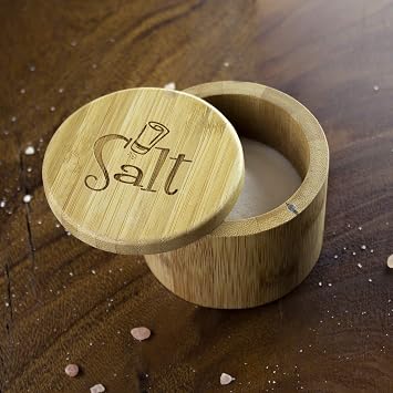 Totally Bamboo Salt Cellar Bamboo Storage Box with Magnetic Swivel Lid, 6 Ounce Capacity, Salt Engraved on Lid