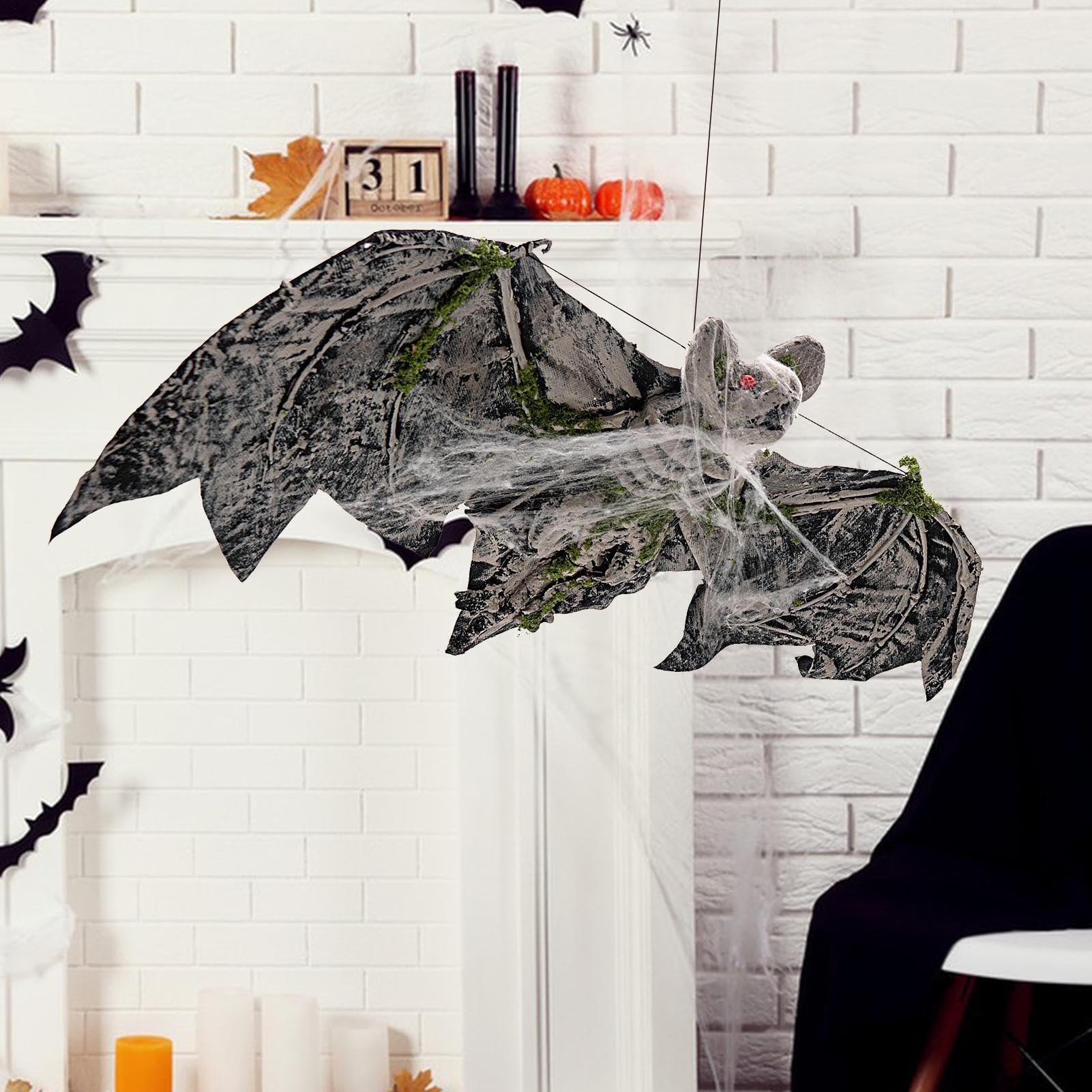Genérico Murciélagos Halloween para Exterior Decoración con telaraña | Grandes de Murciélagos Falsos para Propietarios, Casa Embrujada, Porche, Jardín, Patio, Escuela, Oficina,