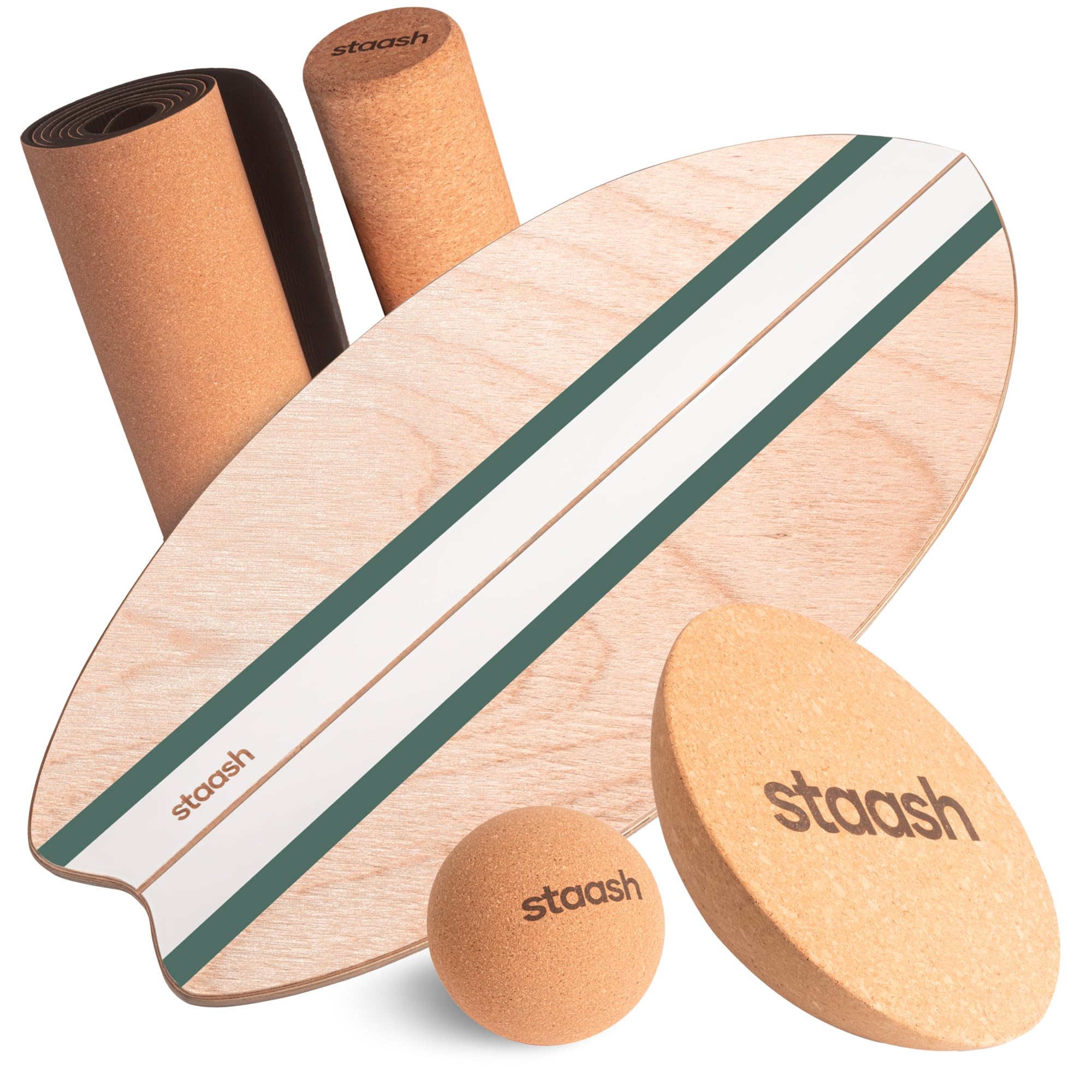 STAASH® PRO Balance Board - Premium Birkenholz mit 5 Trainings-Modulen | Komplettset für Core, Balance & Reha