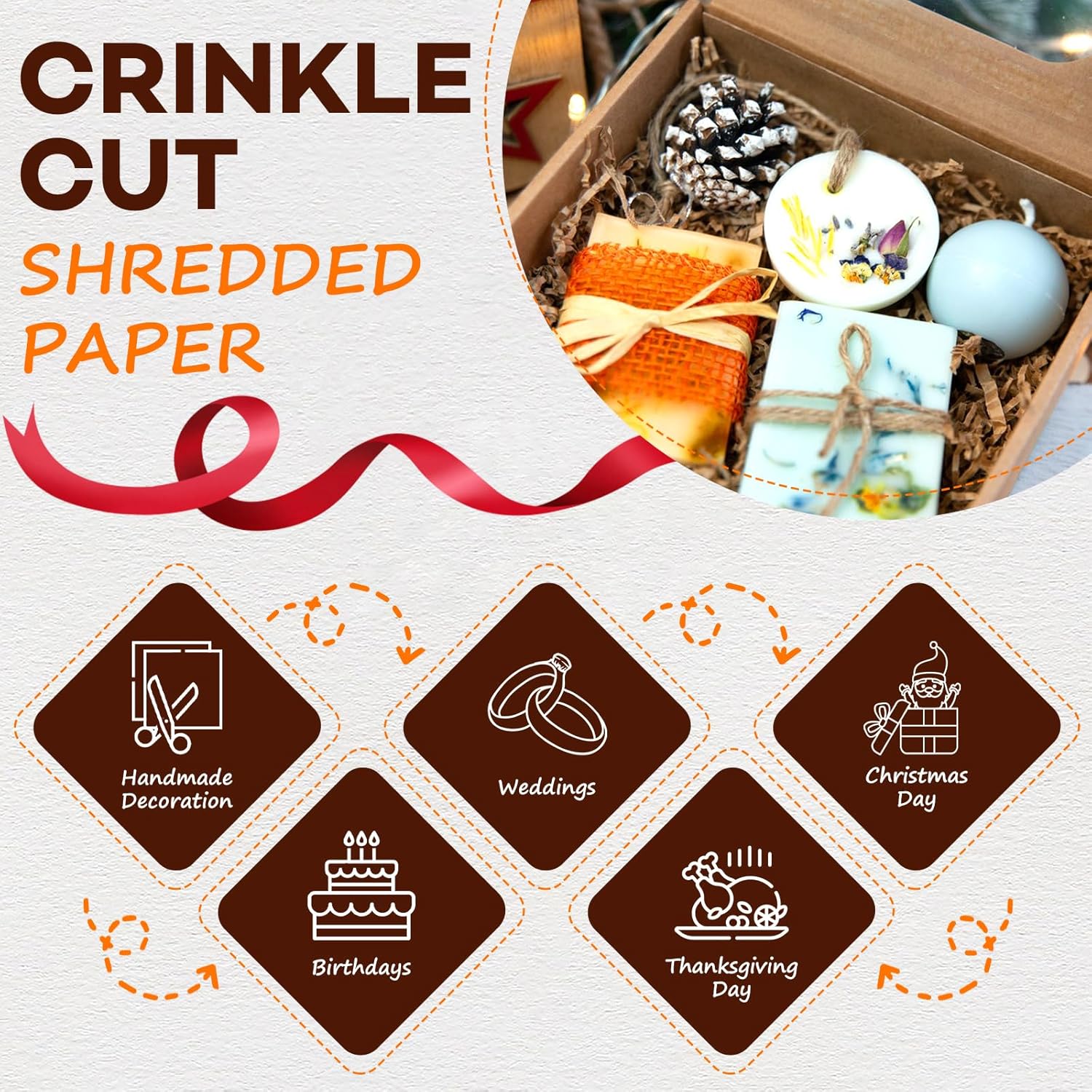 RowinsyDD 3LB Kraft Crinkle Paper Filler, Brown Cut Shredded Paper for Gift Baskets Packaging Wrapping Cushion Stuffing Box Filler for Easter Christmas Wedding Birthday Bridesmaid