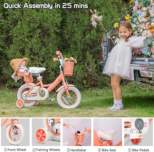 Miniatura 73 de Glerc Maggie Girls Bike, 12-20 Inch Kids Bike for 2-13 Years Old Children, Princess Style Kids Bicycle with Doll-Seat & Basket & Training Wheels,