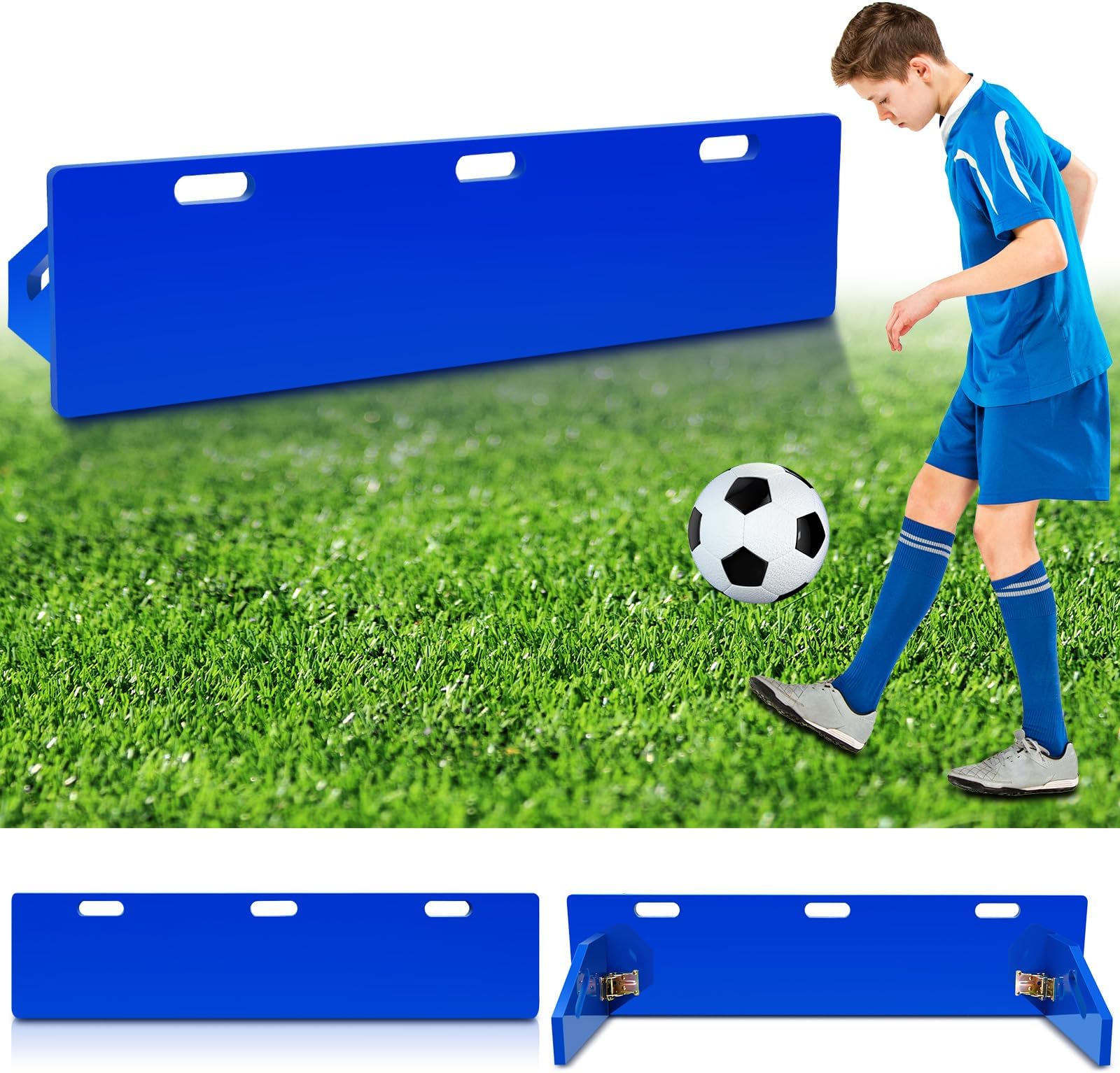 Deekin Soccer Rebounder with 2 Angles 45 x 10 Inch Foldable Soccer Training Wall Board for Passing and Shooting Practice (Blue)