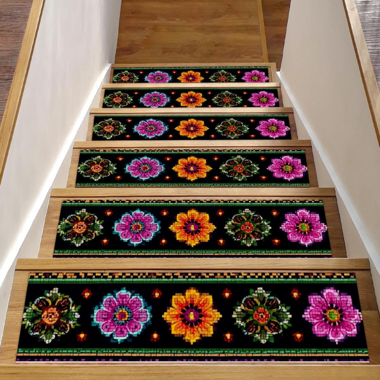 Tapis d'escalier antidérapants lot de 15 marches bois 20x76 cm