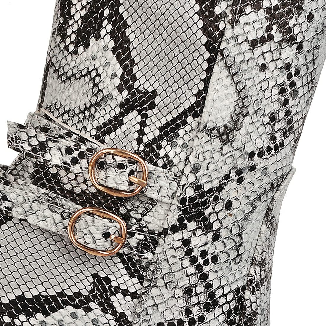 Agodor Women's Snakeskin Print Knee High Boots Round Toe Chunky High Heel Animal Print Boots