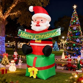 9.8FT Christmas Inflatable Santa Claus Outdoor Decorations,Giant Christmas Decorations Outdoor Inflatable,BlowUp Inflatable Christmas Decorations for Yard Gardern Lawn Indoor Winter Holiday Xmas Decor
