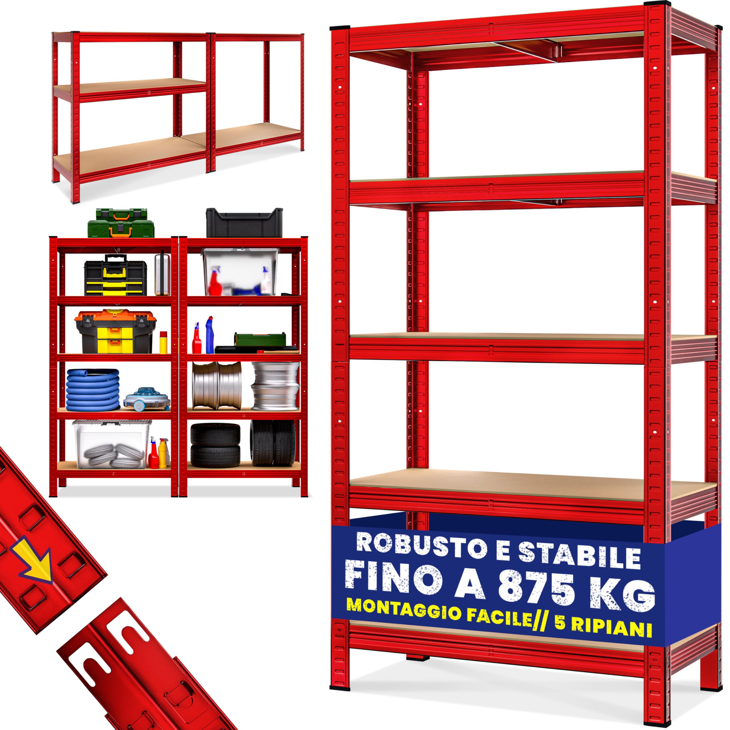 Monzana® Scaffale ad Alta Portata 180x90x40cm Carico Max. 875kg 5 Pannelli MDF Scaffalatura Metallo Officina Cantina