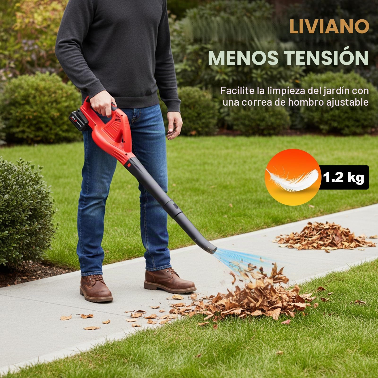 Soplador de Hojas 21V, soplador de Hojas con batería 2× 3,0Ah, 800W, 2 Modos de Velocidad, 210 km/h soplador de Hojas a batería, para jardinería, Quitar el Polvo y Quitar la Nieve