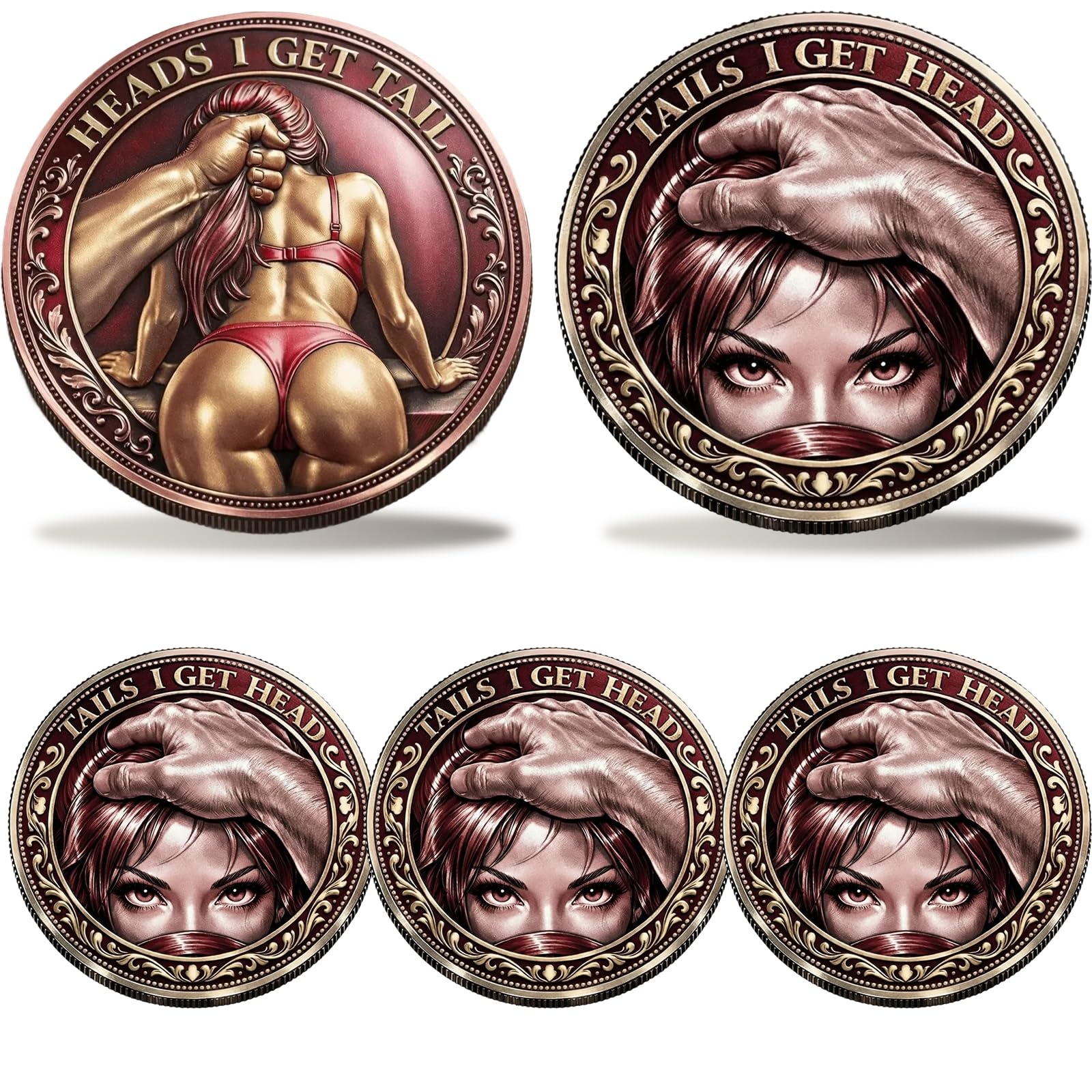 Heads I Get Tail/Tails I Get Head Commemorative Coin, Funny Heads and Tails Challenge Coins, Double-Sided Lucky Token, Heads I Get Tail, Tails I Get Head Humor Prank Gifts for Valentine's Day (B-3PCS)