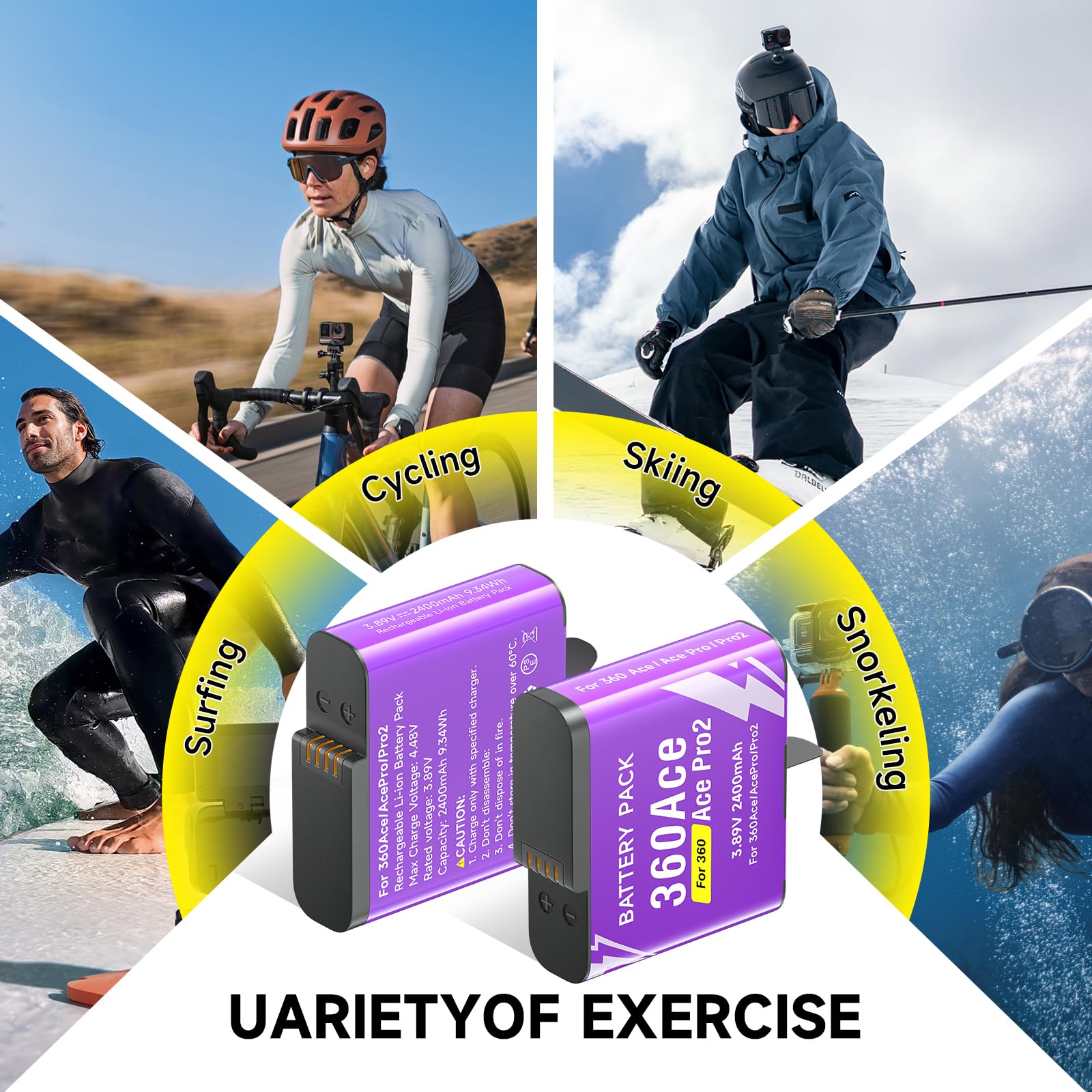 CITYORK [Confezione da 3] 2400mAh Batteria per .Insta-360. Ace/Ace Pro/Ace Pro 2 Batteria di ricambio, Batteria ricaricabile di Accessori per fotocamere sportive, Alta capacità, Facile ricambio
