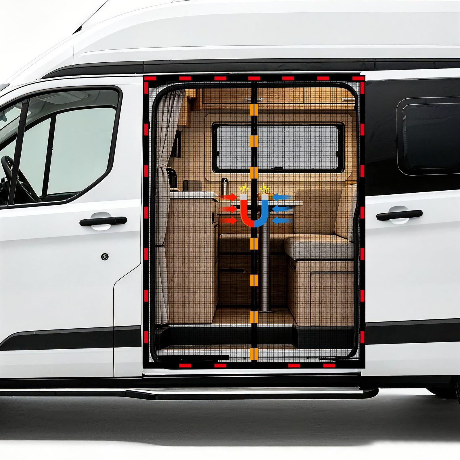 Mosquitera Magnética para Puerta Corredera VW T5 T6, Mosquitera Lateral Cortinas Anti, Red Anti Mosquitos Furgoneta, Red de Sombra Camping y Viajar, Protección contra Insectos Solar