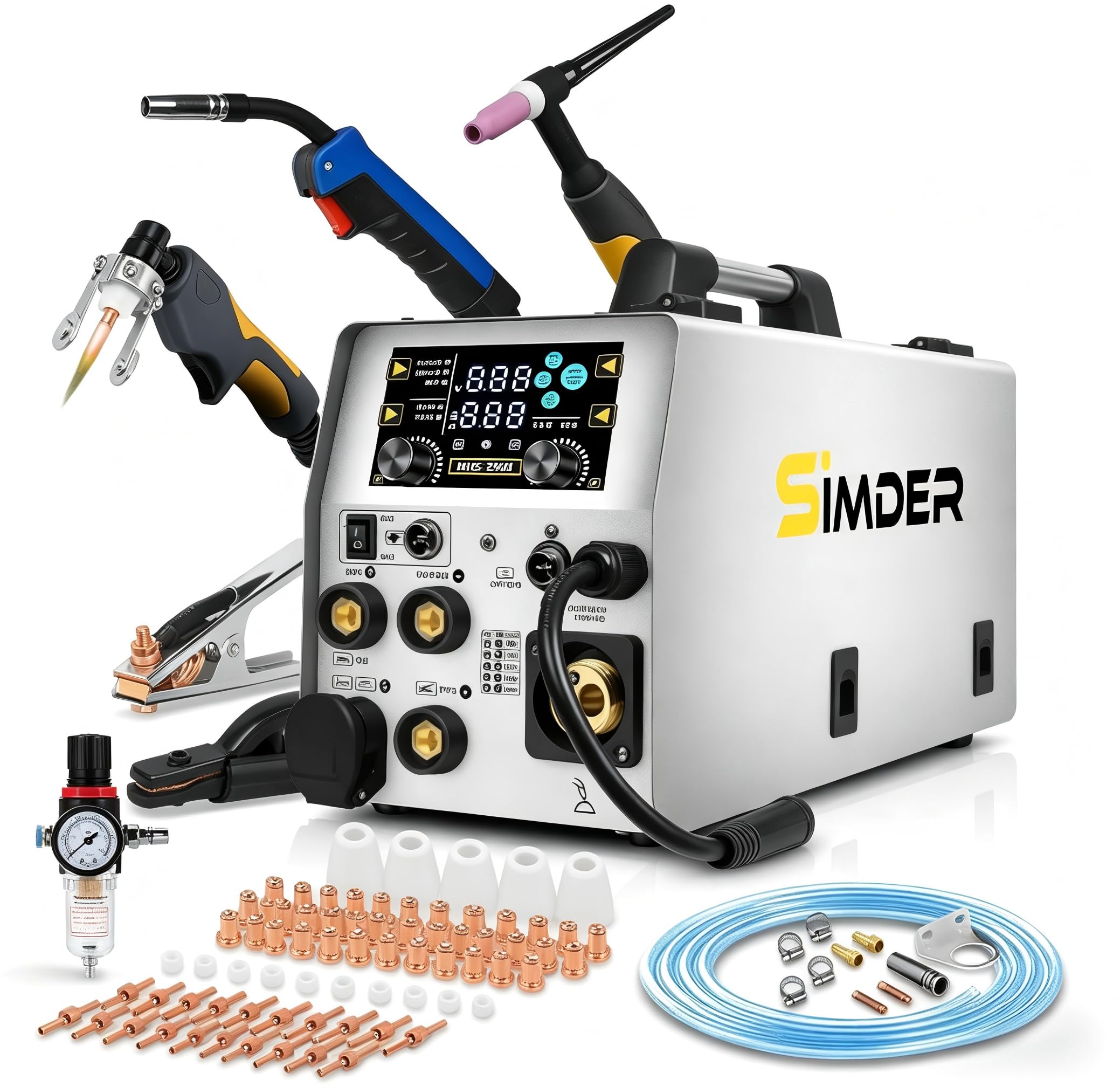 SSIMDER 160A MIG Welder 6-in-1 Plasma Cutter, 71Pcs PT31 Consumables