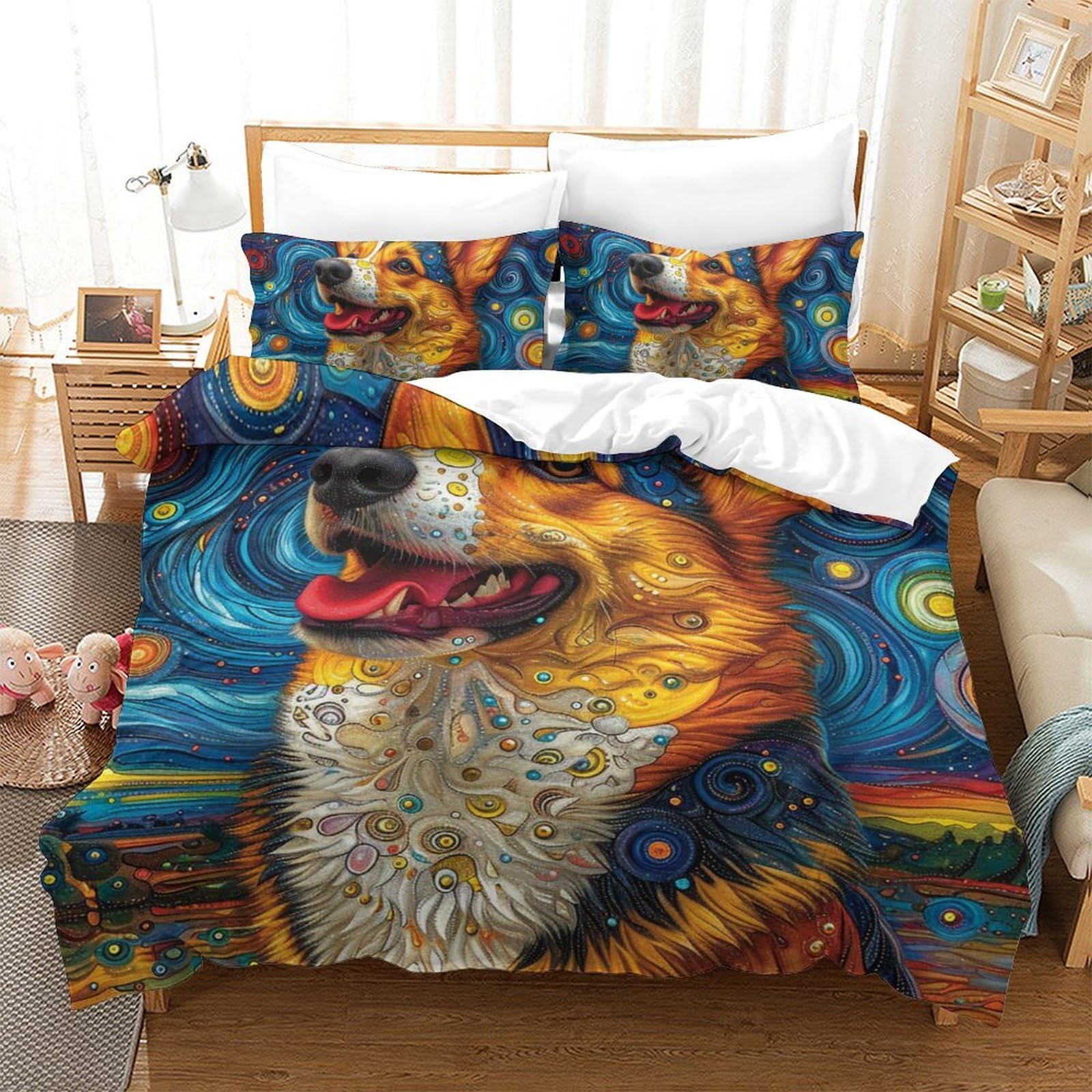 Housse de couette Corgi avec fermeture éclair 200x200 cm facile à laver