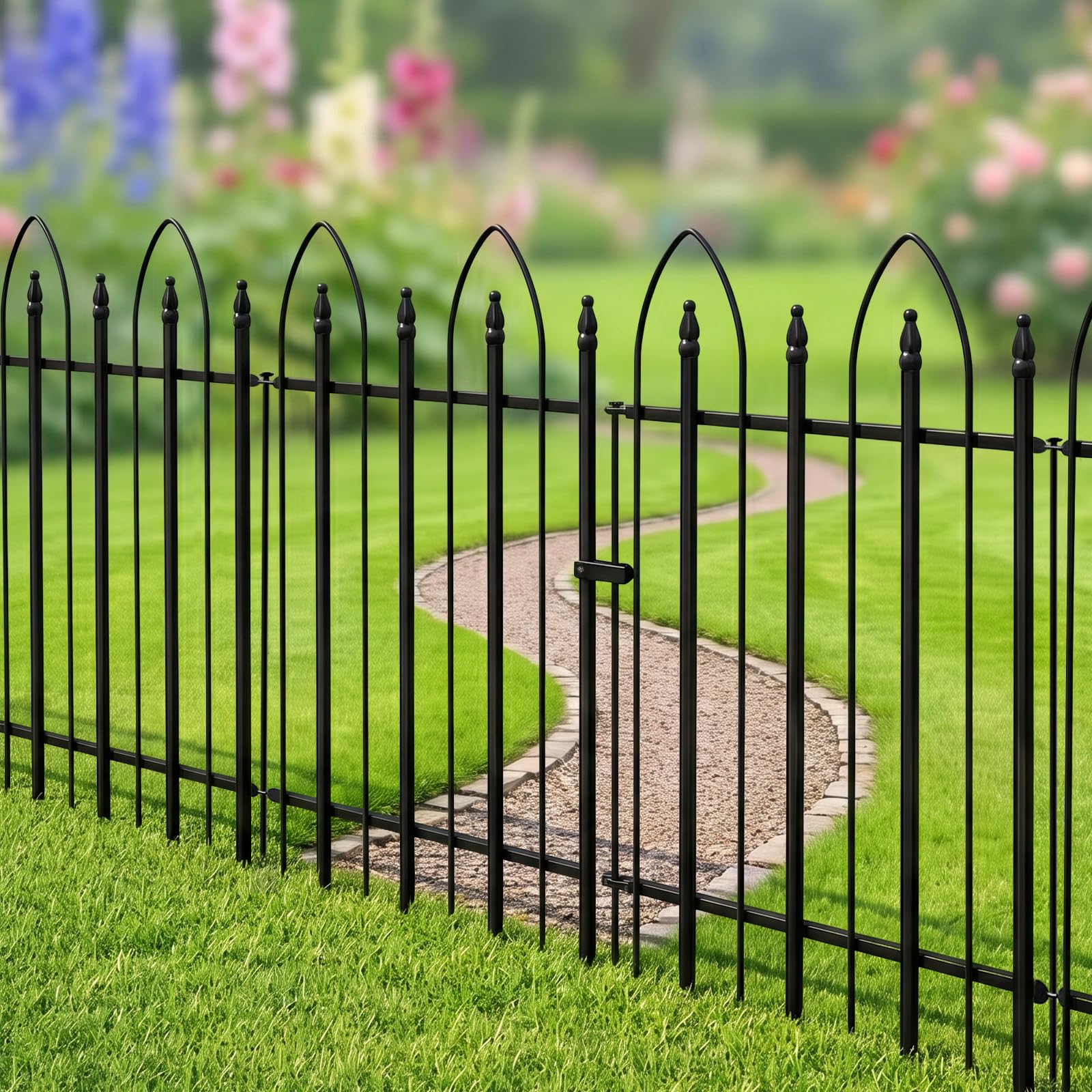 Thealyn Dekorativer Gartenzaun aus Metall, 81H x 61W cm, 4 Panels + 1 Gate | 3m Gesamtlänge Metallumrandung, faltbar, Landschaftszaun, Hund, Haustier für Blumenbett, Hof, Tierbarriere
