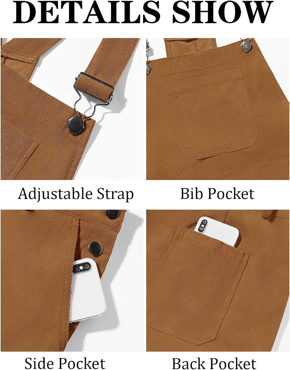 Runcati Mens Corduroy Bib Overalls Workwear Fashion Casual Jumpsuit Adjujstable Strap Romper Coverall