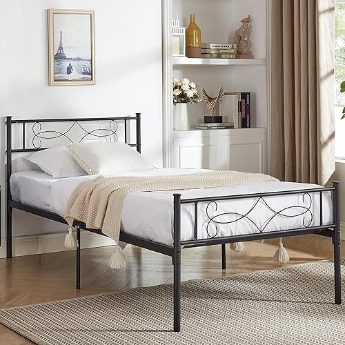 VECELO 14" Twin Size Metal Platform Bed Frame with Headboard,Premium Steel Slat Support No Box Spring Needed,Noise-Free Anti-Slip,Easy Assembly