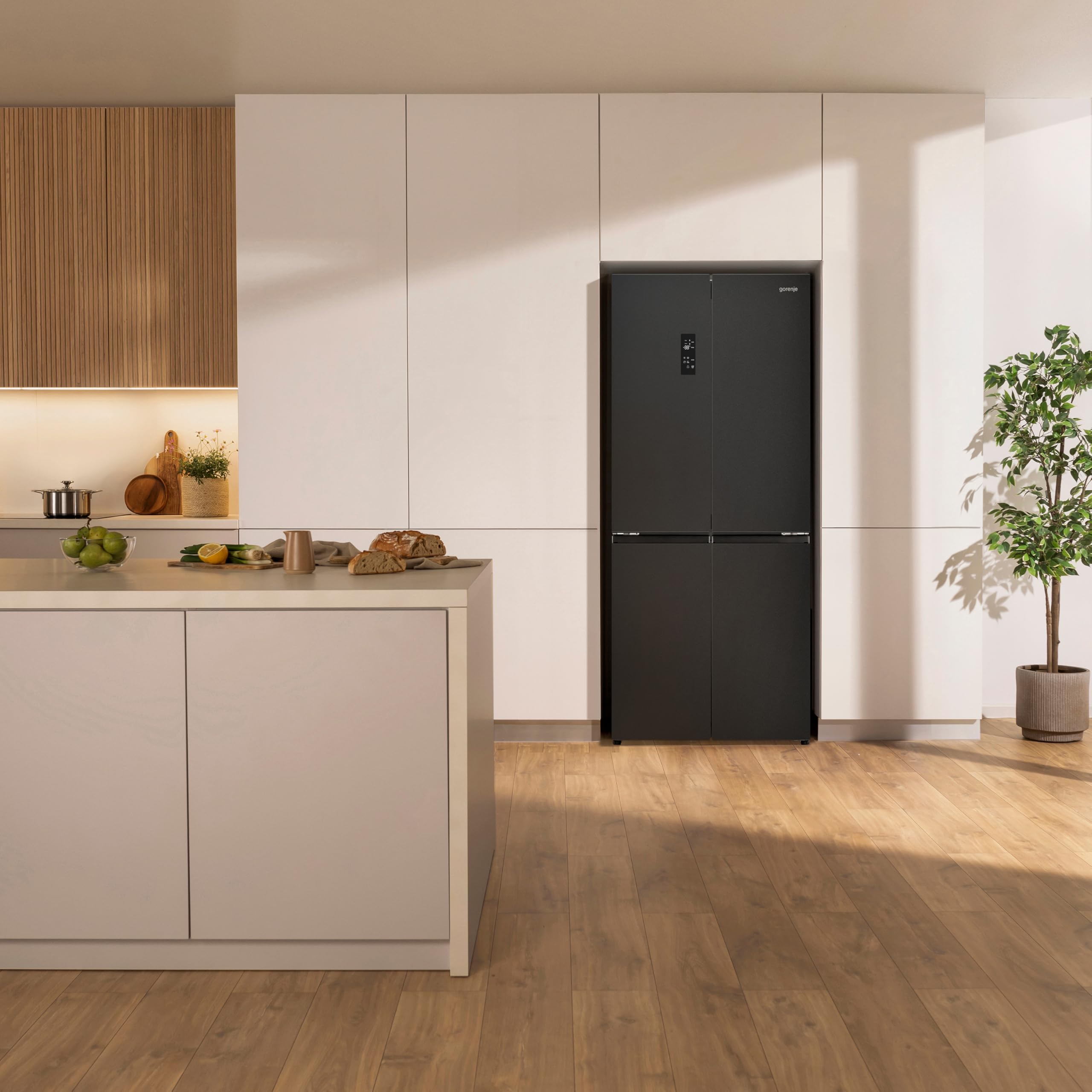 Gorenje NRM819D61BX Cross Door, 460L, CrispZone mit Feuchteregler, Frischbox mit Multifunktion, Eisbox, Fastfreeze, NoFrost, Inverter-Kompressor,BxHxT: 79,4×190×65 cm, Matt Schwarz