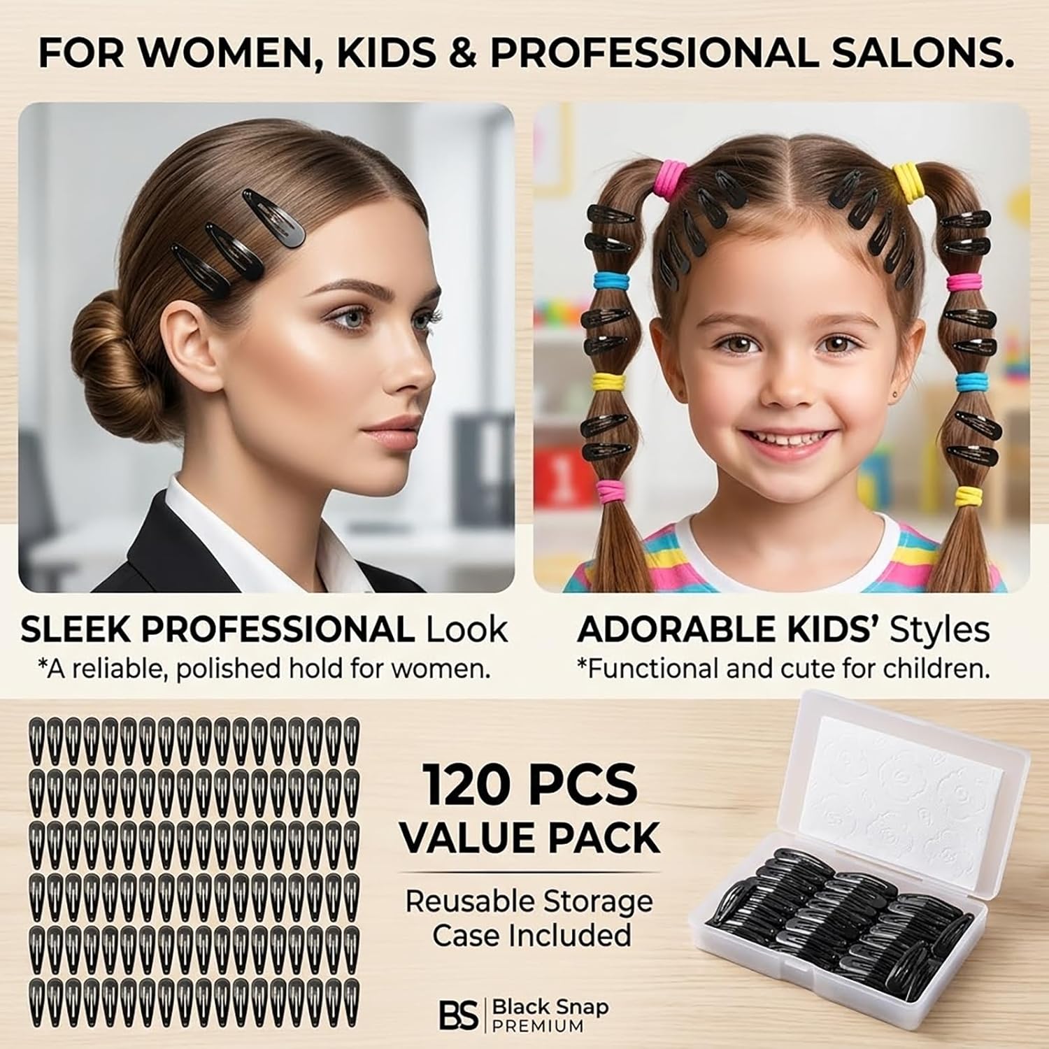 120 Pack Black Hair Clips | Non-Slip Snap Clips for Women & Girls | Durable Hairpins for Thick Hair, Updos, Braids & Buns | Secure Hold, Snag-Free Design